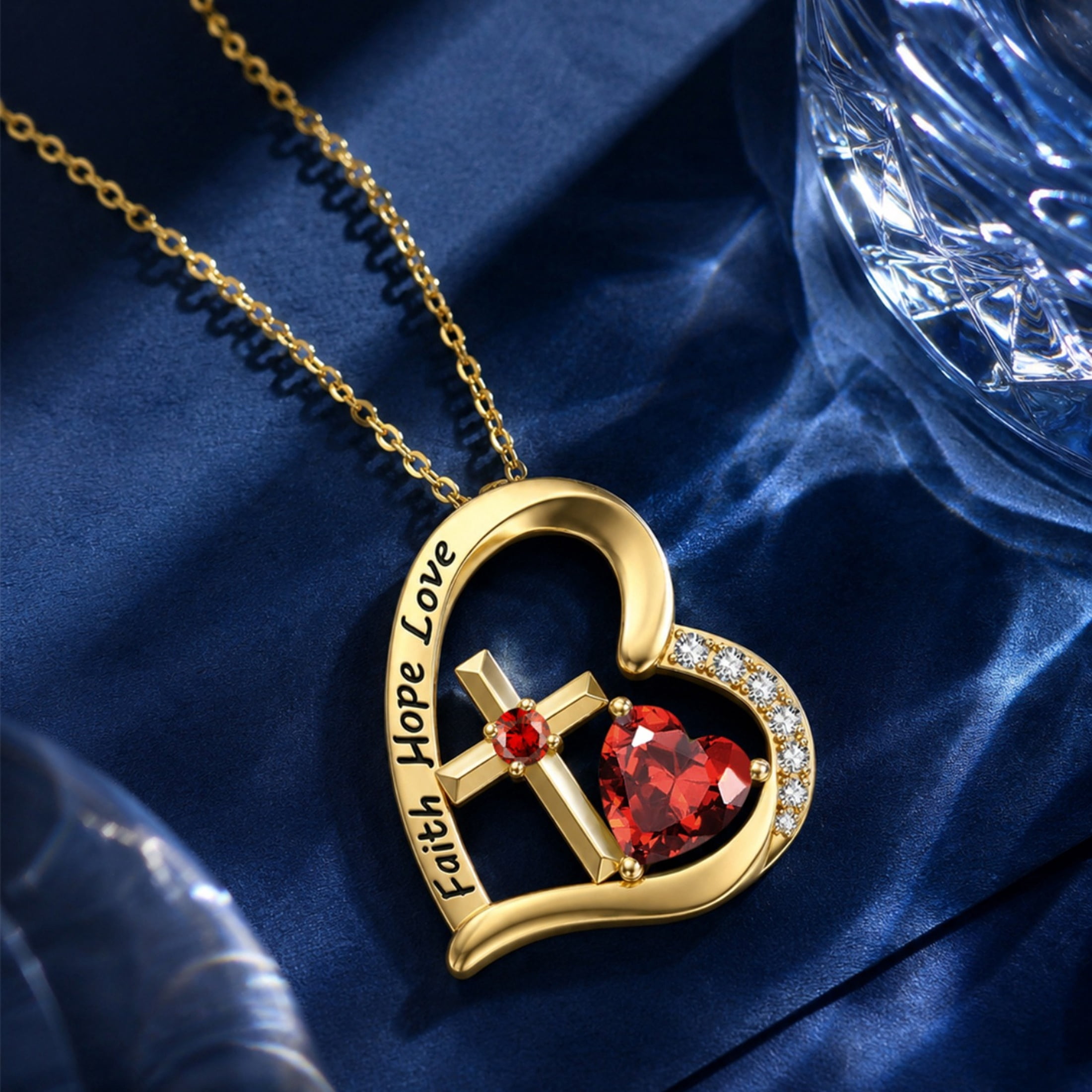 HXWZB 14K Gold Plated Heart Cross Necklace for Women, Birthstone Pendant - Image 2