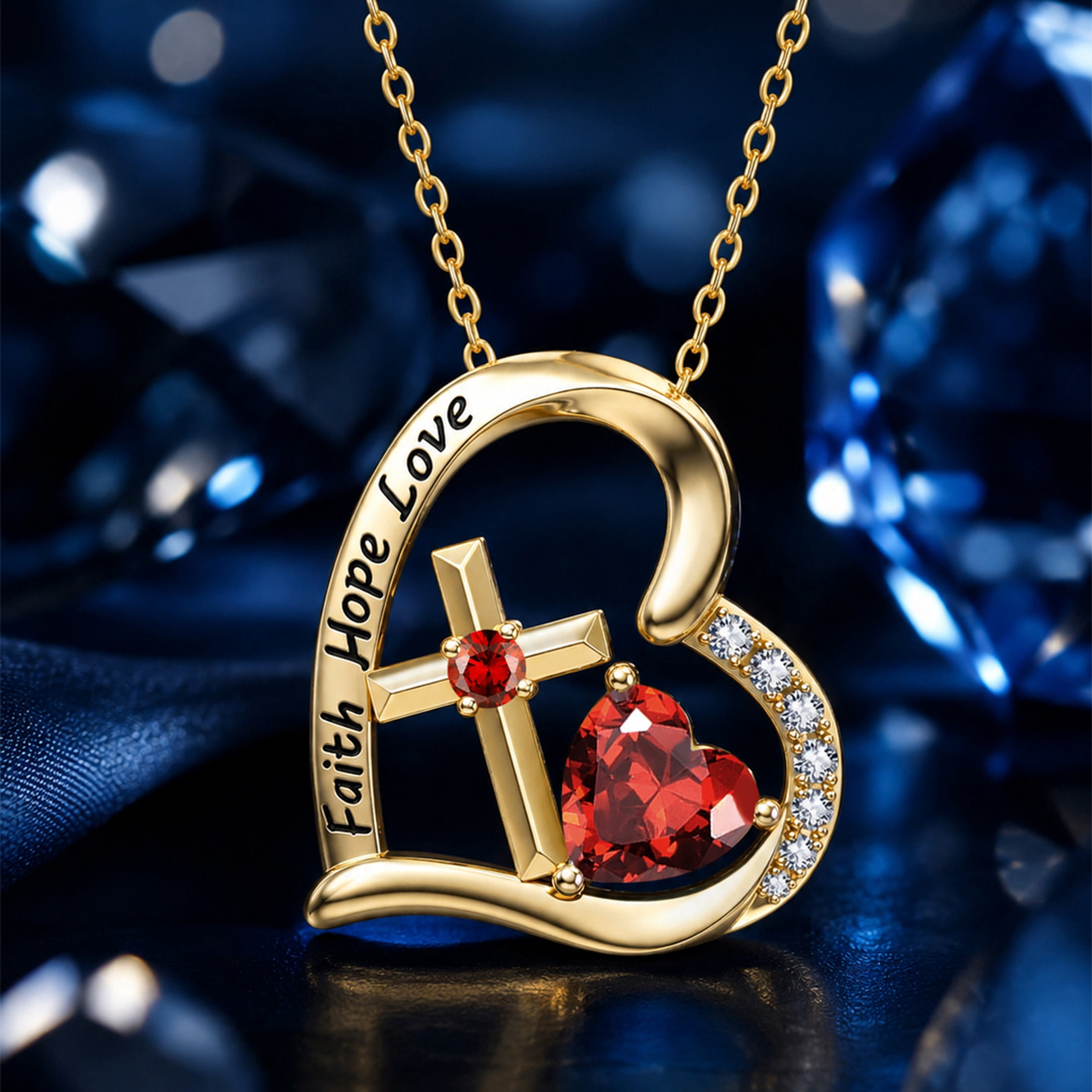 HXWZB 14K Gold Plated Heart Cross Necklace for Women, Birthstone Pendant - Image 5