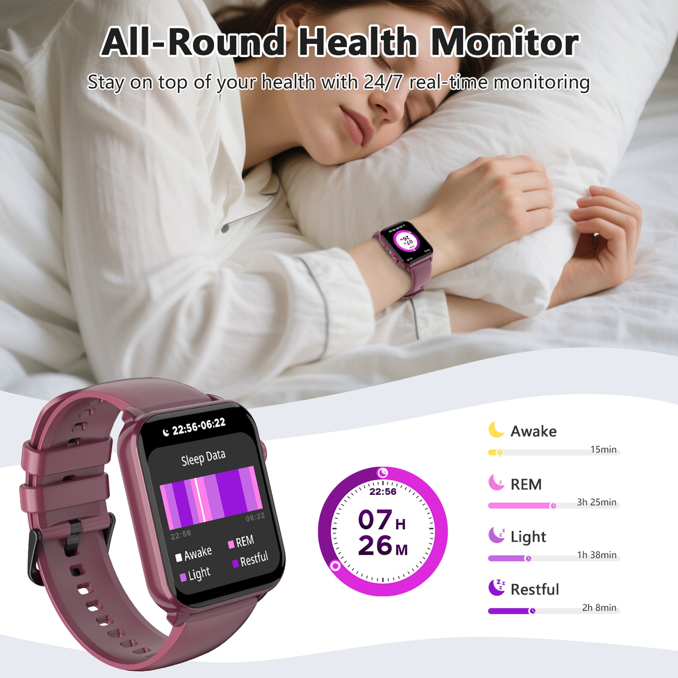 IOWODO Smart Watch for Women and Men, 1.91'' Bluetooth Calling Digital Watch, Fitness Tracker, 100+ Sports Modes, IP68 Waterproof, Android iPhone Compatible, Purple - Image 4