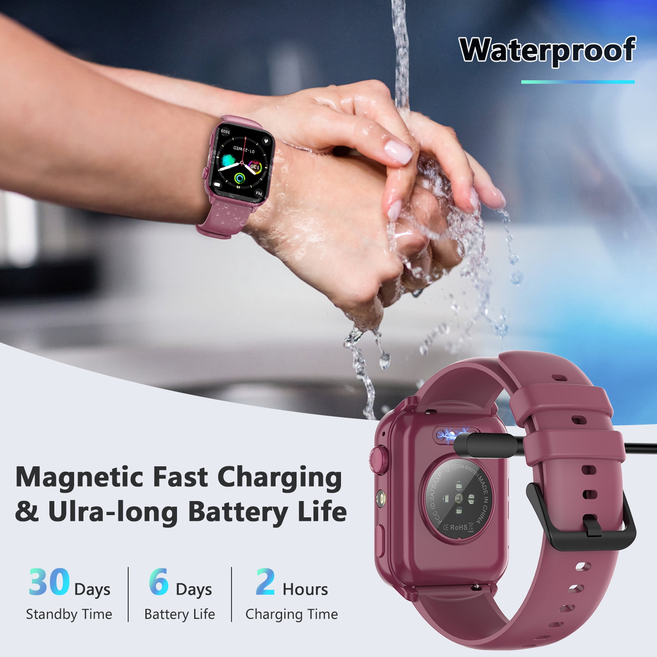 IOWODO Smart Watch for Women and Men, 1.91'' Bluetooth Calling Digital Watch, Fitness Tracker, 100+ Sports Modes, IP68 Waterproof, Android iPhone Compatible, Purple - Image 2