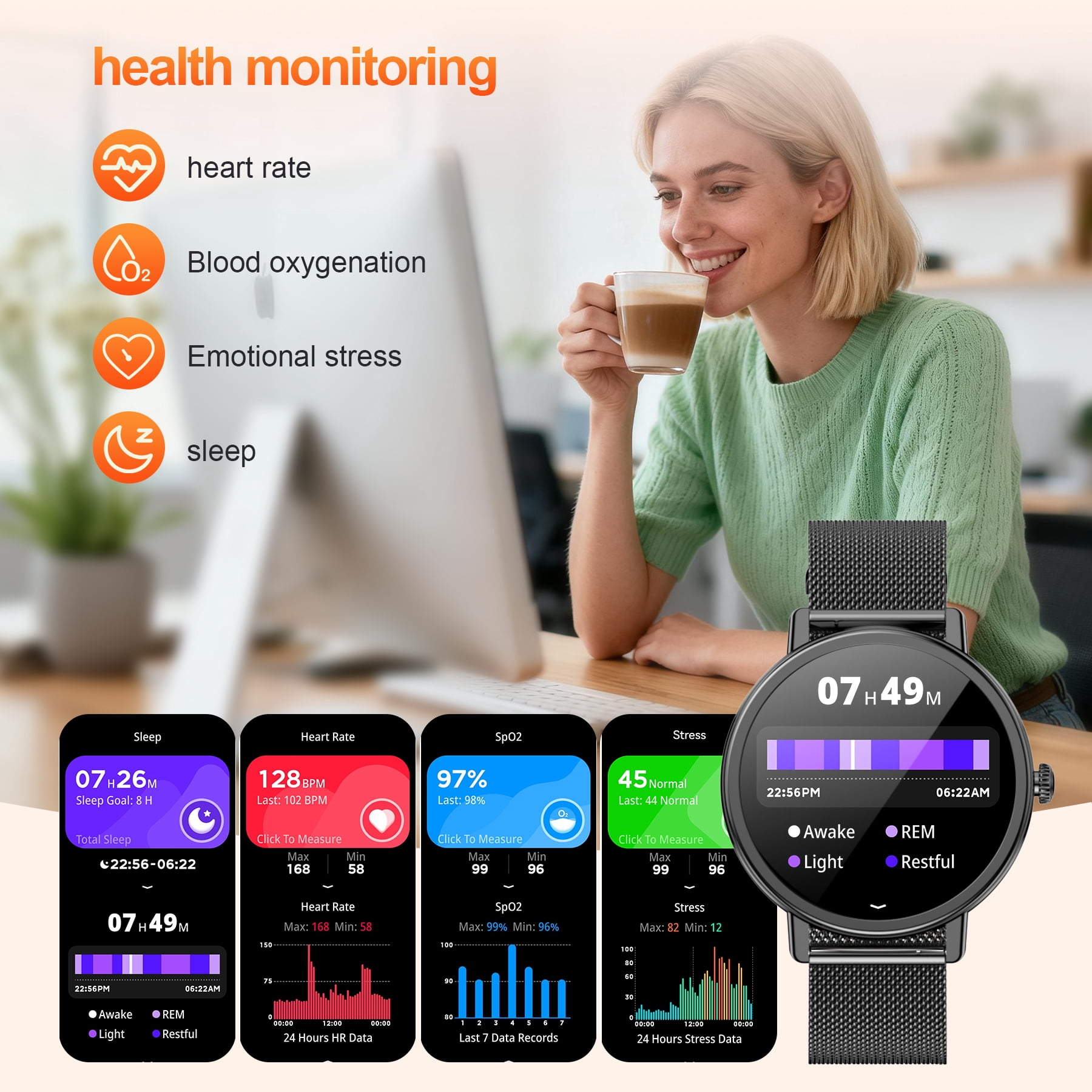 IOWODO Smart Watch for Women Men, Bluetooth Calling Fitness Tracker, 1.26" Touch Screen, 100+ Sport Modes, Message Notifications, Compatible with Android iPhone (Black) - Image 5