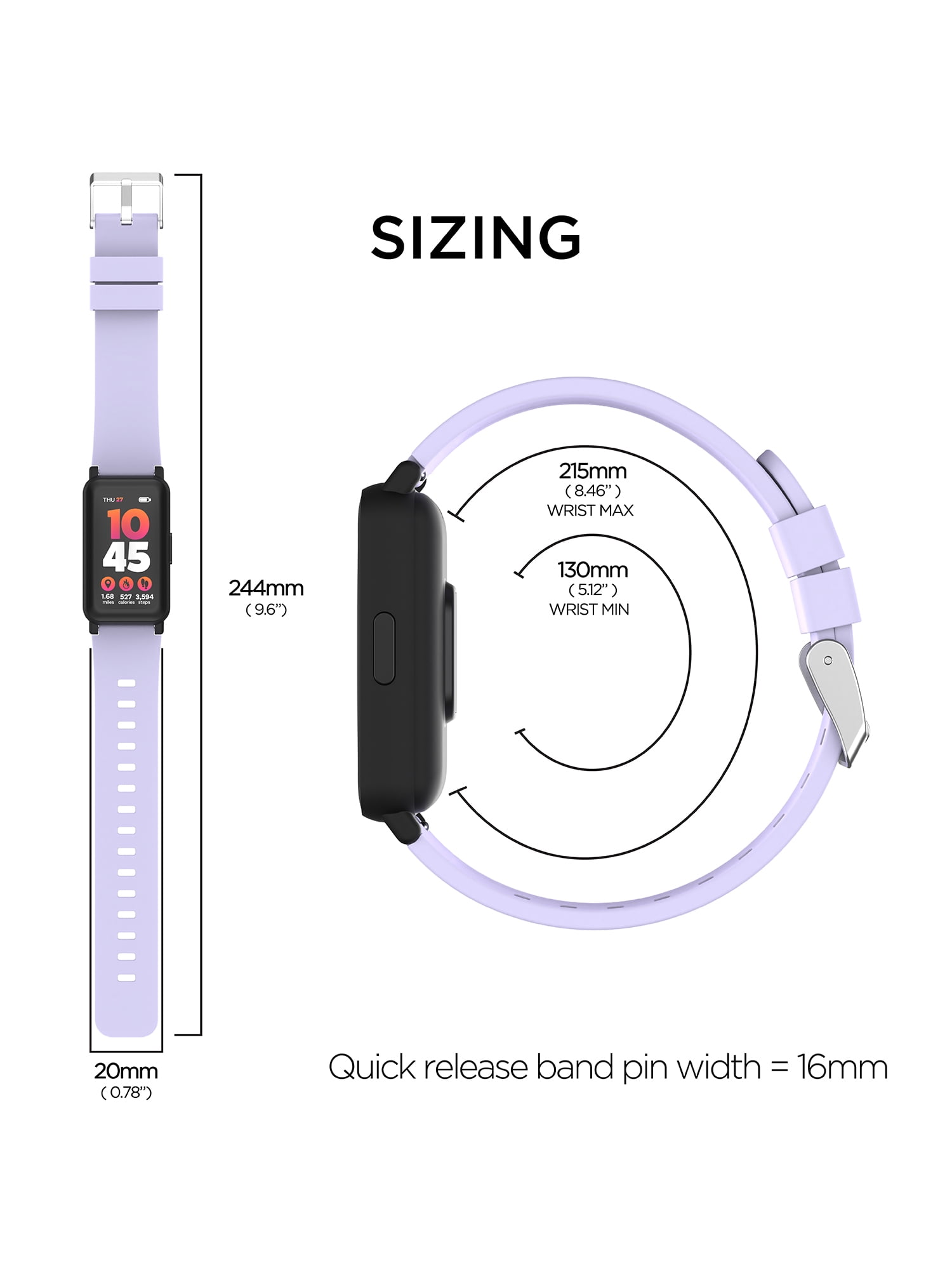 iTech Active 3 Unisex Adult Smartwatch Fitness Tracker, Lilac, Silicone Strap - Image 5