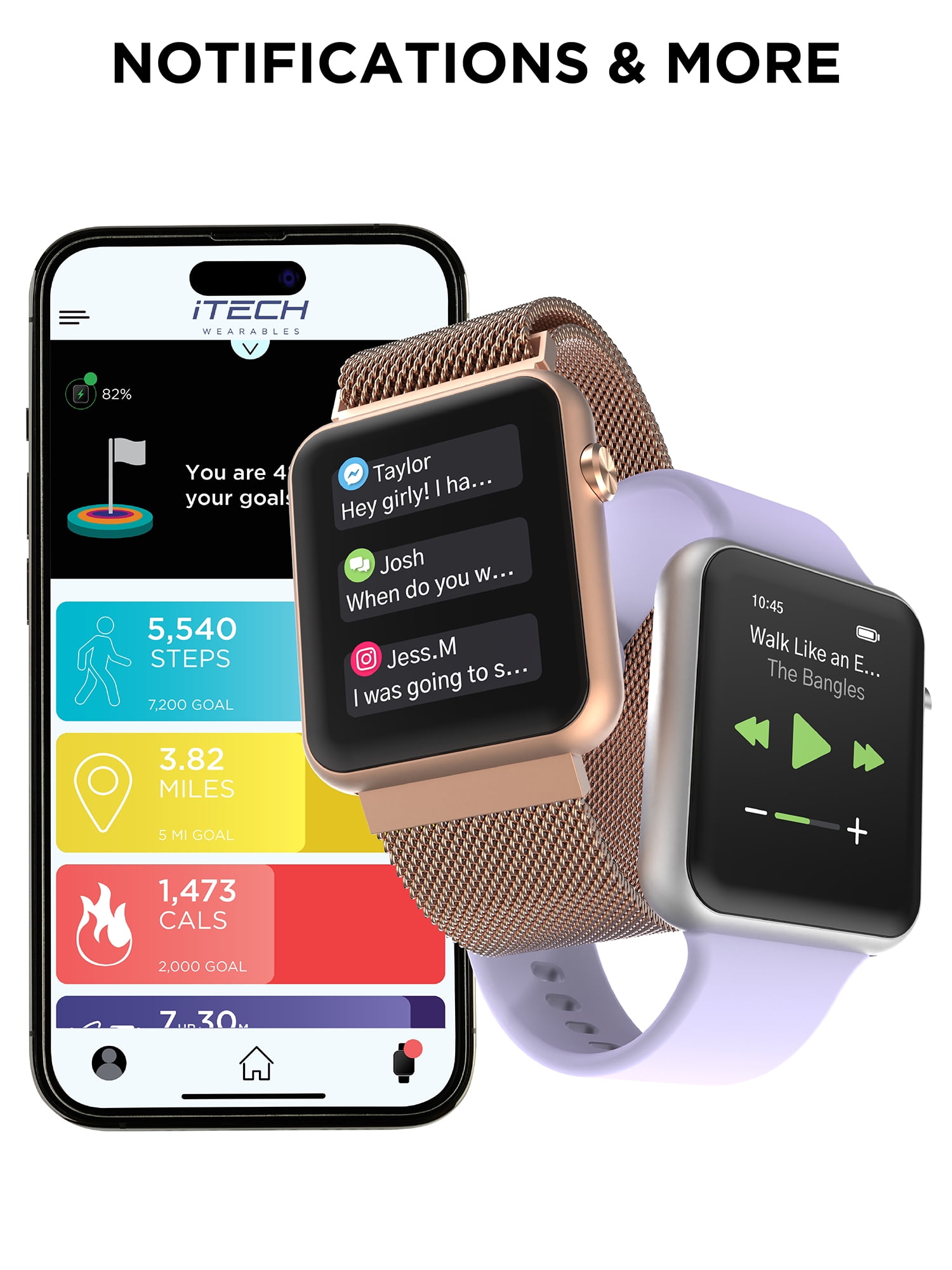 iTech Fusion 3 Unisex Adult Rectangular Smart Watch, Lilac, Silicone Strap - Image 5