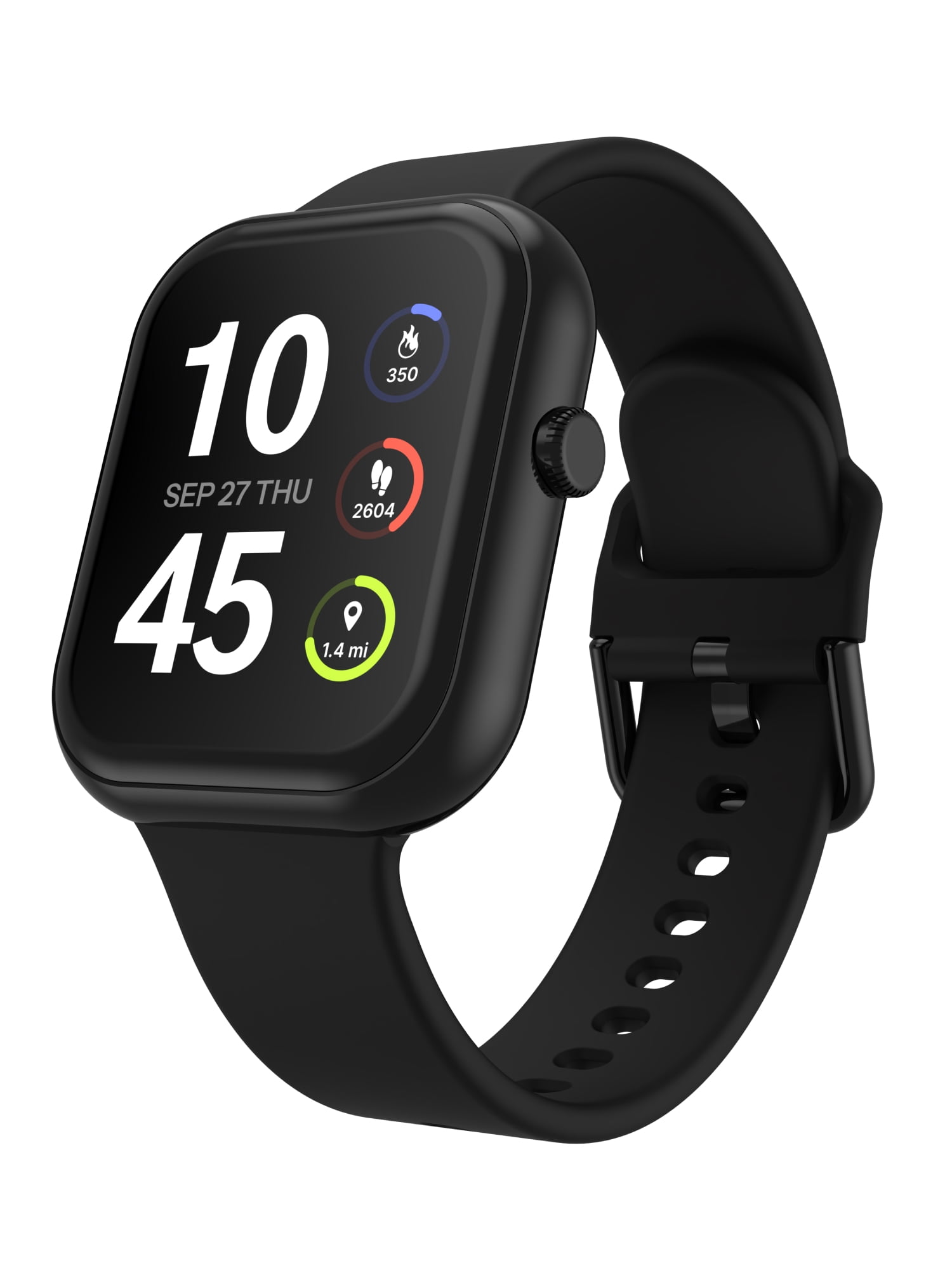 iTech Fusion 4 Unisex Adult Rectangular Smart Watch, Black, Silicone Strap