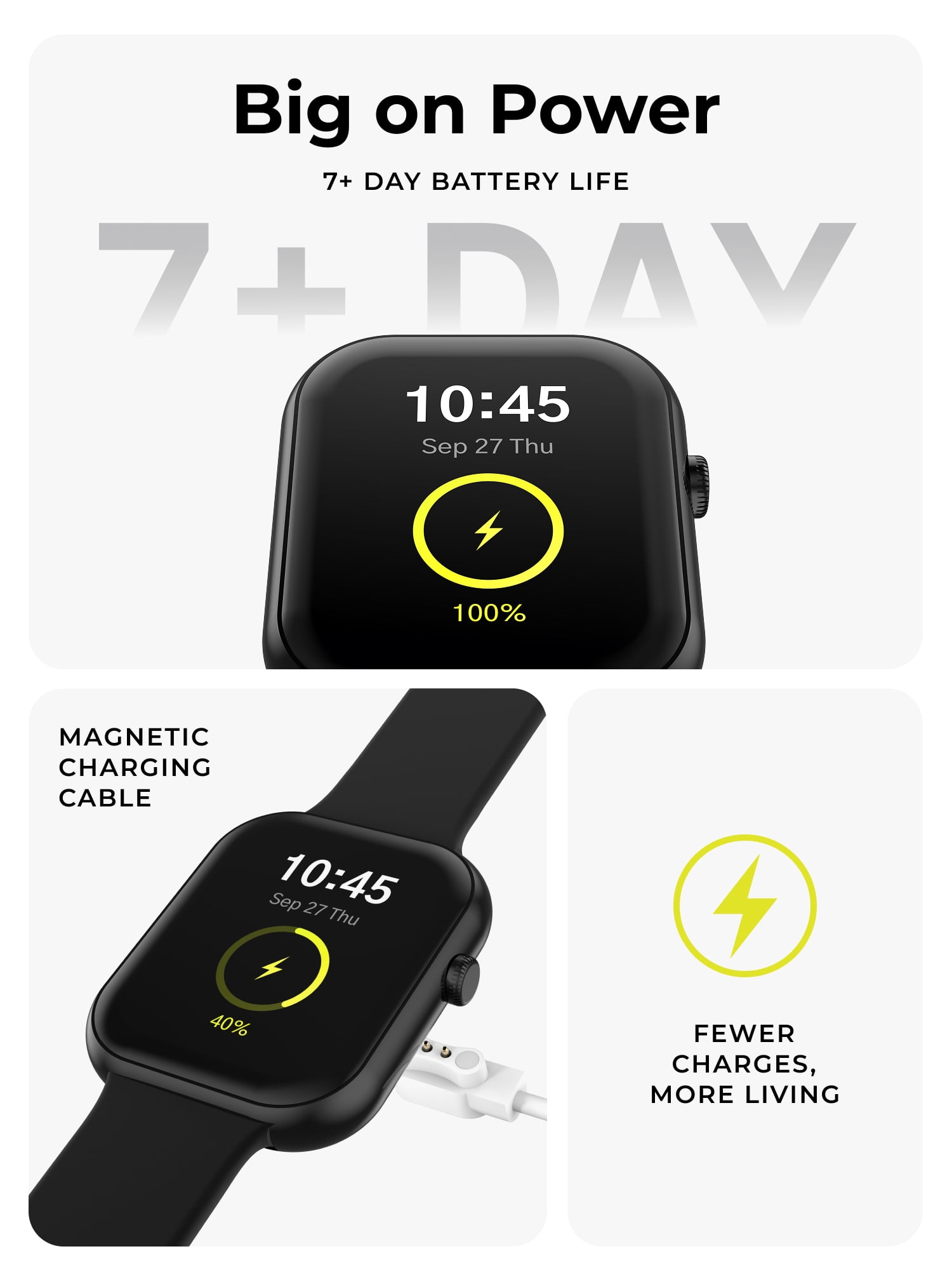 iTech Fusion 4 Unisex Adult Rectangular Smart Watch, Black, Silicone Strap - Image 5