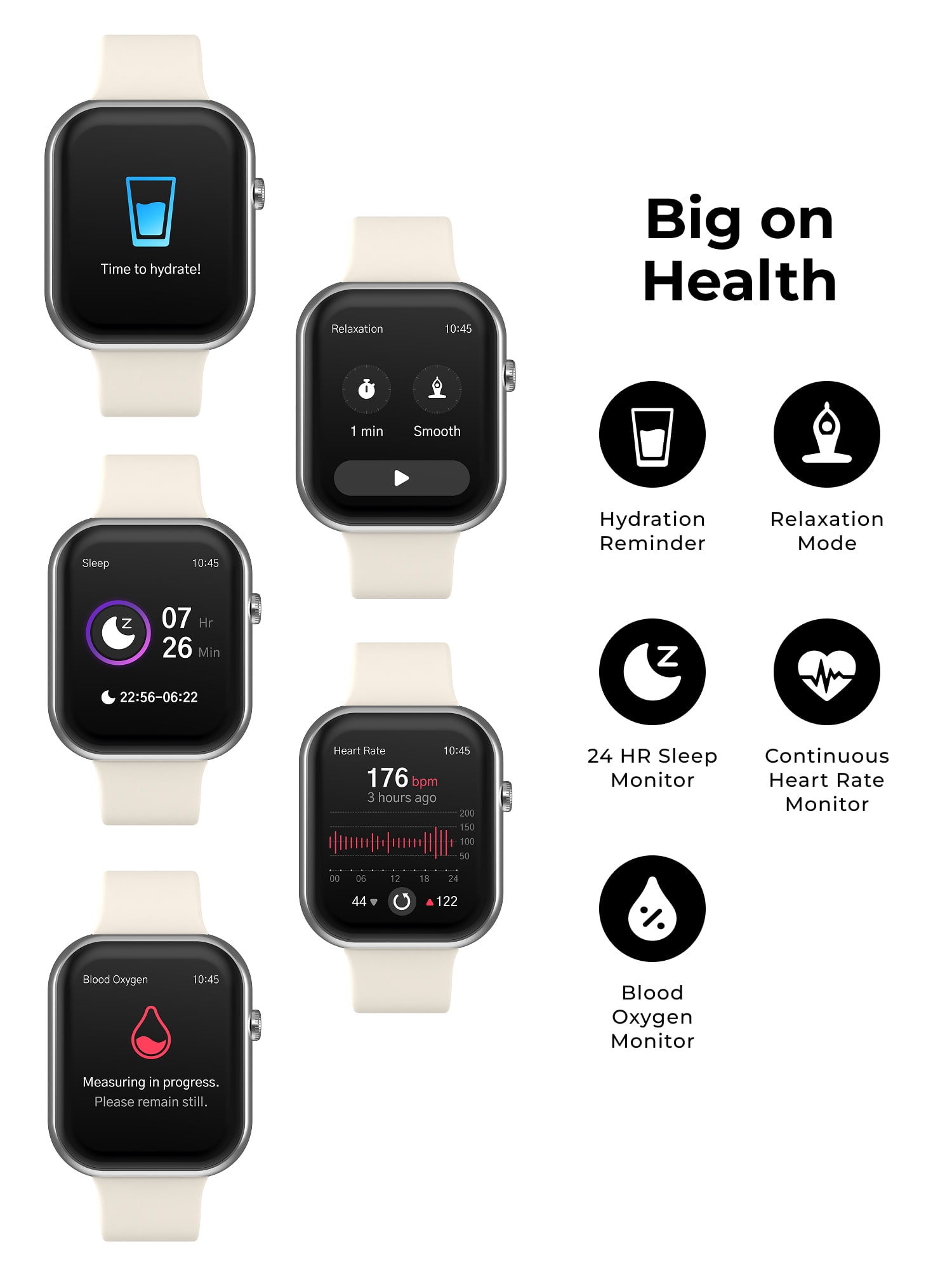 iTech Fusion 4 Unisex Adult Rectangular Smart Watch, Silver, Red Silicone Strap - Image 4