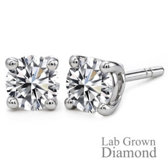 JeenMata Lab Grown Diamond Earrings 0.50 Carat Round Cut 18K White Gold Plated Solitaire Studs for Women