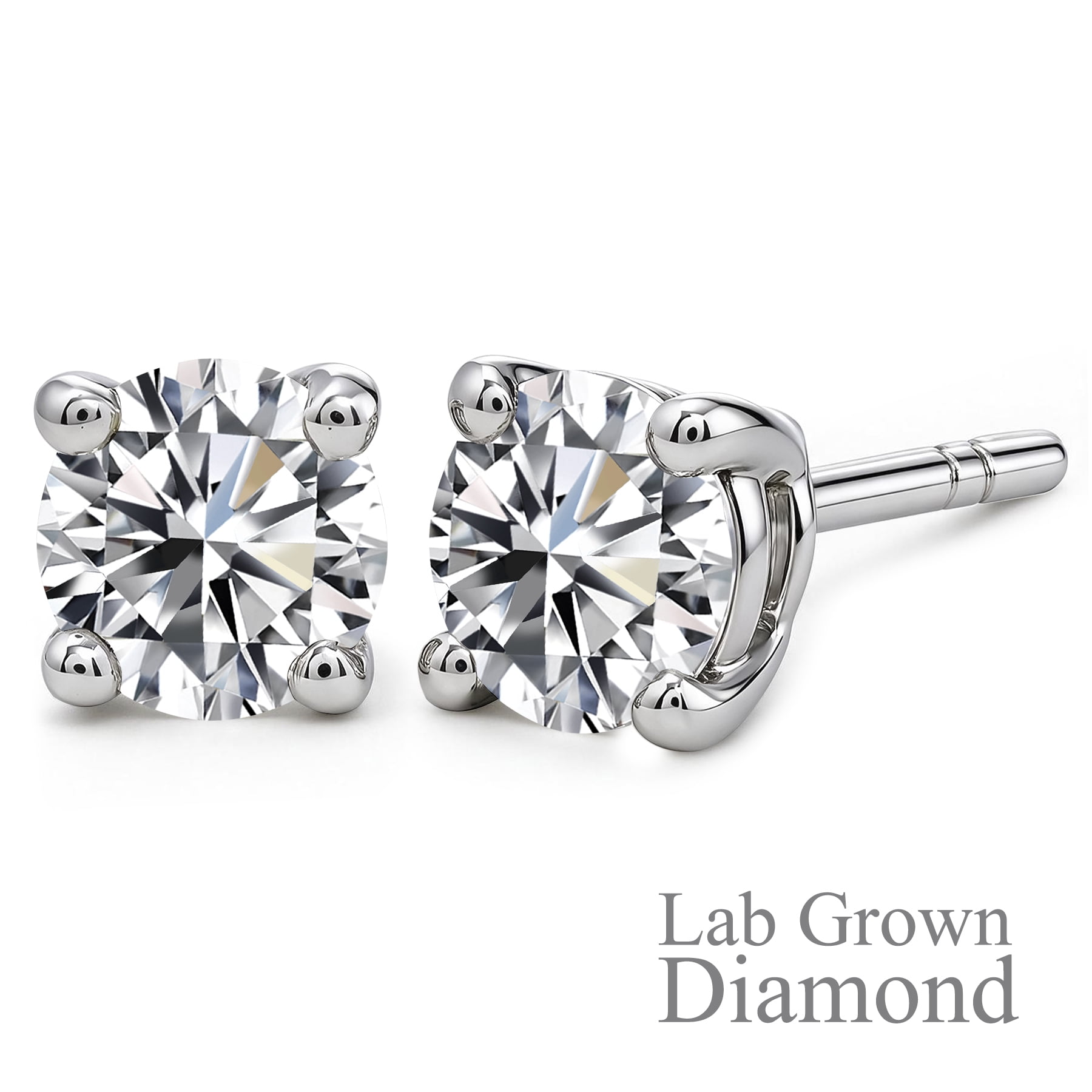 JeenMata Lab Grown Diamond Earrings 0.50 Carat Round Cut 18K White Gold Plated Solitaire Studs for Women