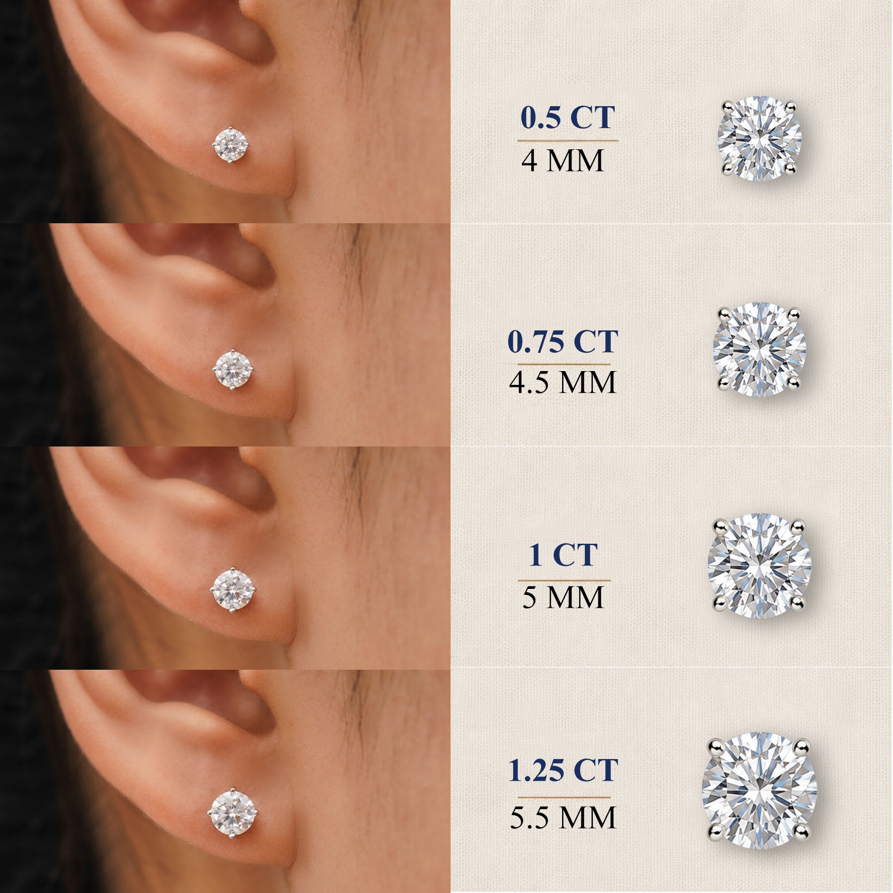 JeenMata Lab Grown Diamond Earrings 0.50 Carat Round Cut 18K White Gold Plated Solitaire Studs for Women - Image 5