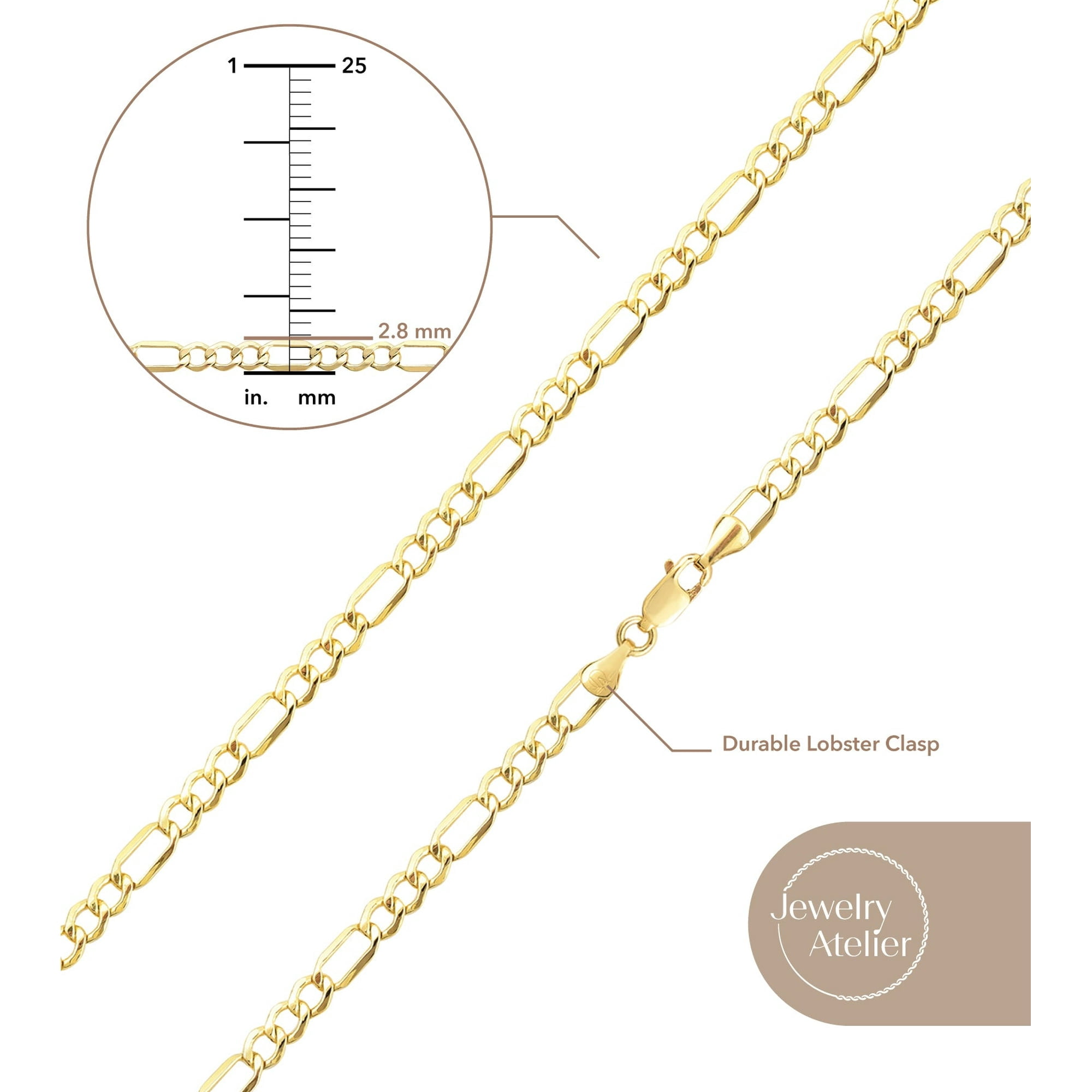 Jewelry Atelier Gold Chain Necklace Collection - 14K Solid Yellow Gold Filled Figaro Chain Necklaces for Women and Men with Different Sizes (2.8mm, 3.7mm, 4.7mm, 5.6mm) - Image 3