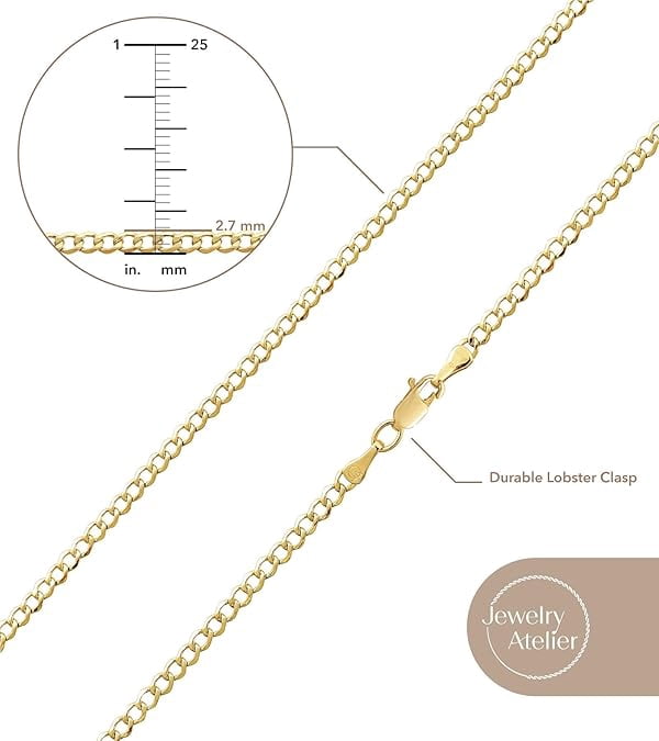 Jewelry Atelier Gold Chain Necklace Collection - 14K Solid Yellow Gold Filled Miami Cuban Curb Link Chain Necklaces for Women and Men with Different Sizes (2.7mm, 3.6mm, 4.5mm, or 5.5mm) - Image 4