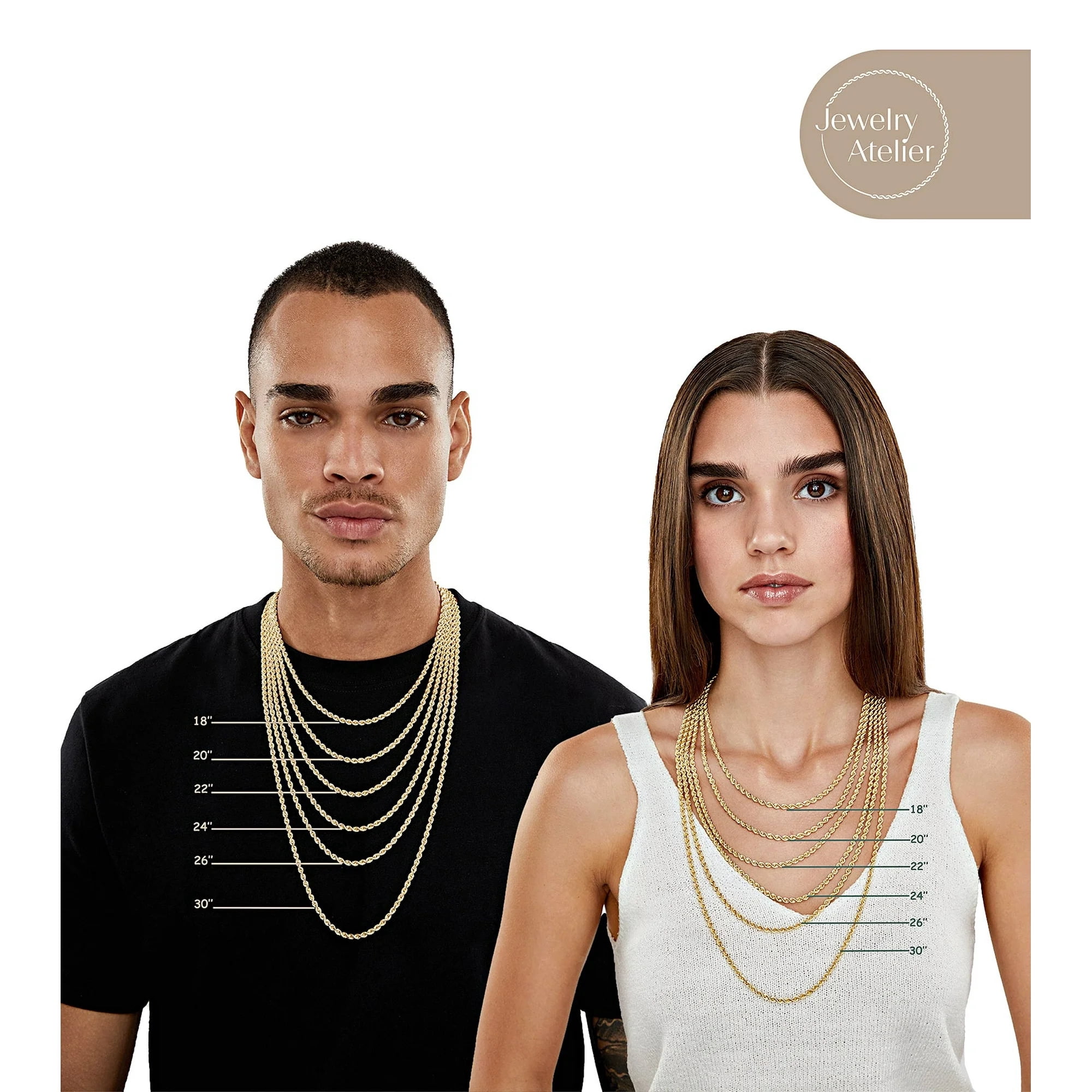 Jewelry Atelier Gold Chain Necklace Collection - 14K Solid Yellow Gold Filled Rope Chain Necklaces for Women and Men with Different Sizes (2.1mm, 2.7mm, or 3.8mm) - Image 4