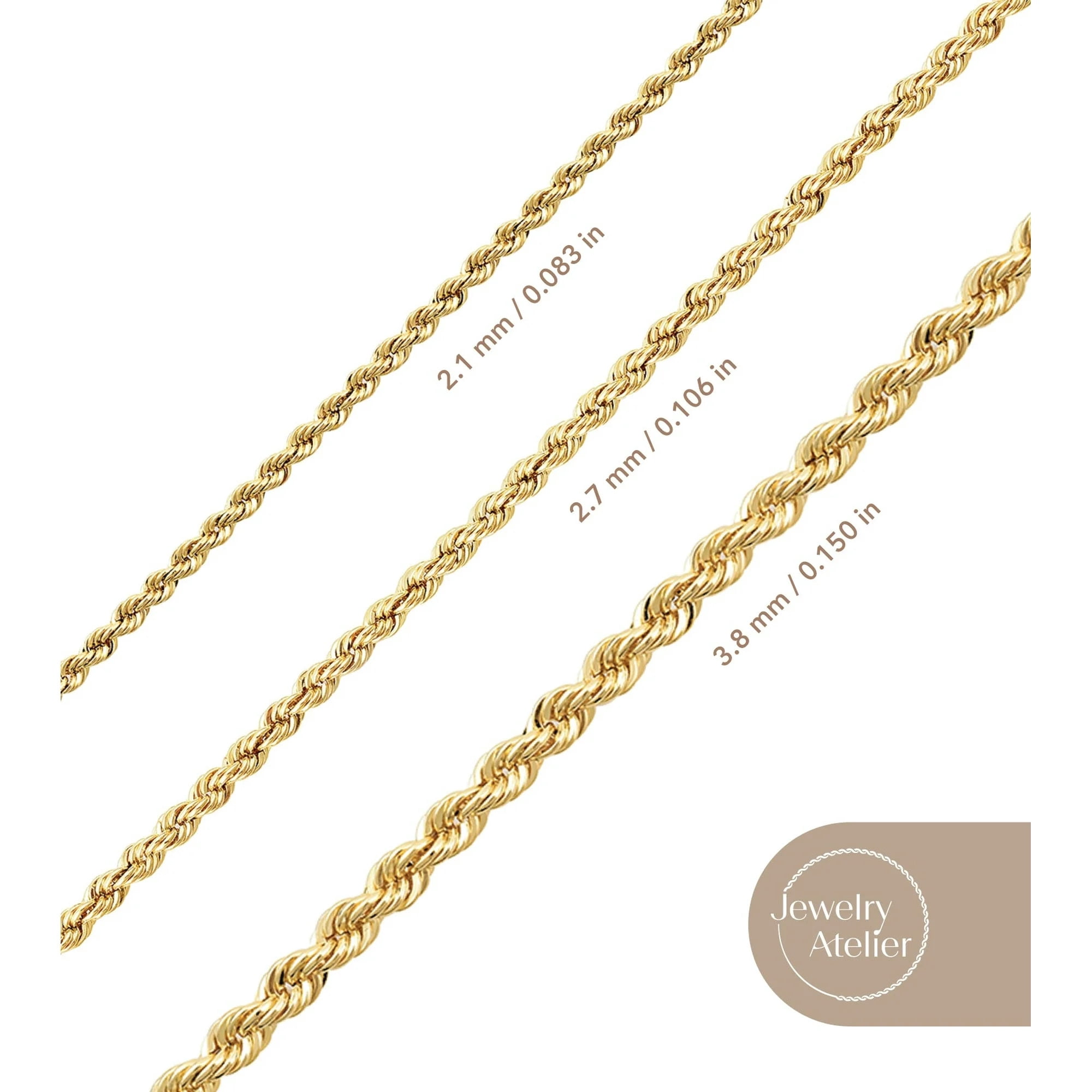 Jewelry Atelier Gold Chain Necklace Collection - 14K Solid Yellow Gold Filled Rope Chain Necklaces for Women and Men with Different Sizes (2.1mm, 2.7mm, or 3.8mm) - Image 2