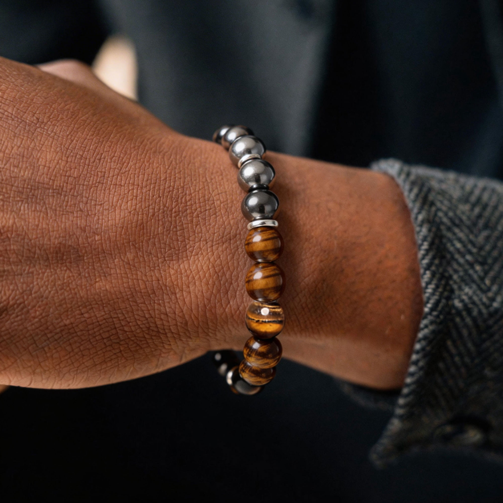 Jewmon 10mm Energy Beads Bracelet for Men Natural Black Obsidian Hematite Tiger Eye Triple Protection Bracelet Anxiety Relief Jewelry Gifts Ideal for Dad Husband - Image 5