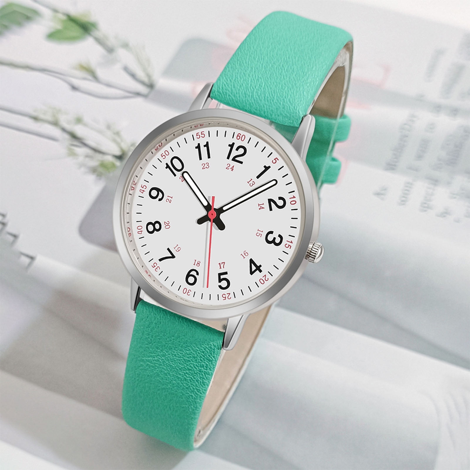 Joernso Luminous Digital Watch with Soft Faux Leather Strap 24 Hours Time Round Dial Quartz Watch Women Fashion Wrist Watch for Students Nurse Office Worker Christmas Birthday Gift - Image 2