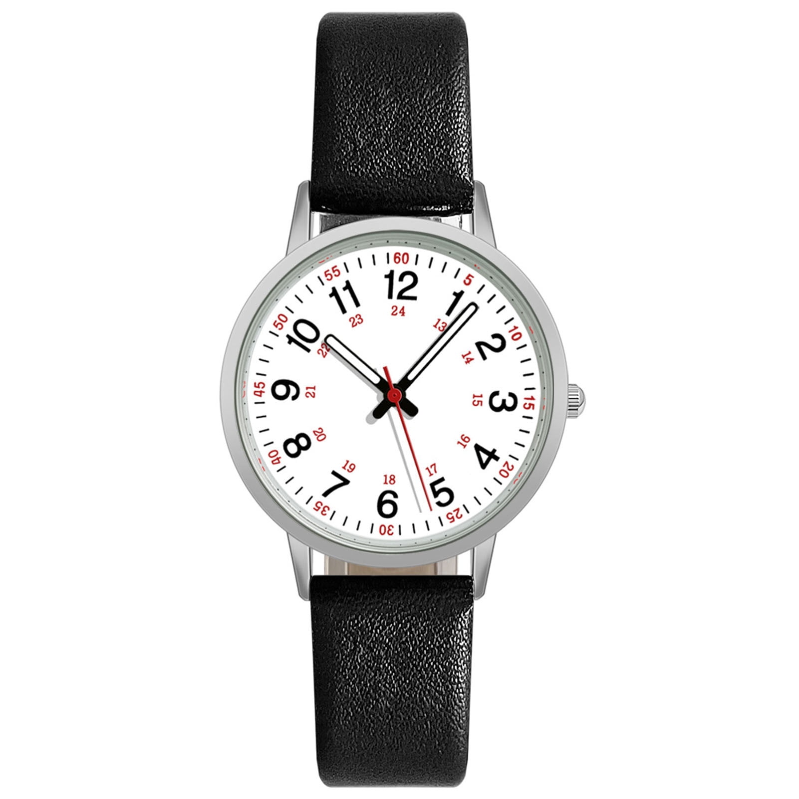 Joernso Luminous Digital Watch with Soft Faux Leather Strap 24 Hours Time Round Dial Quartz Watch Women Fashion Wrist Watch for Students Nurse Office Worker Christmas Birthday Gift