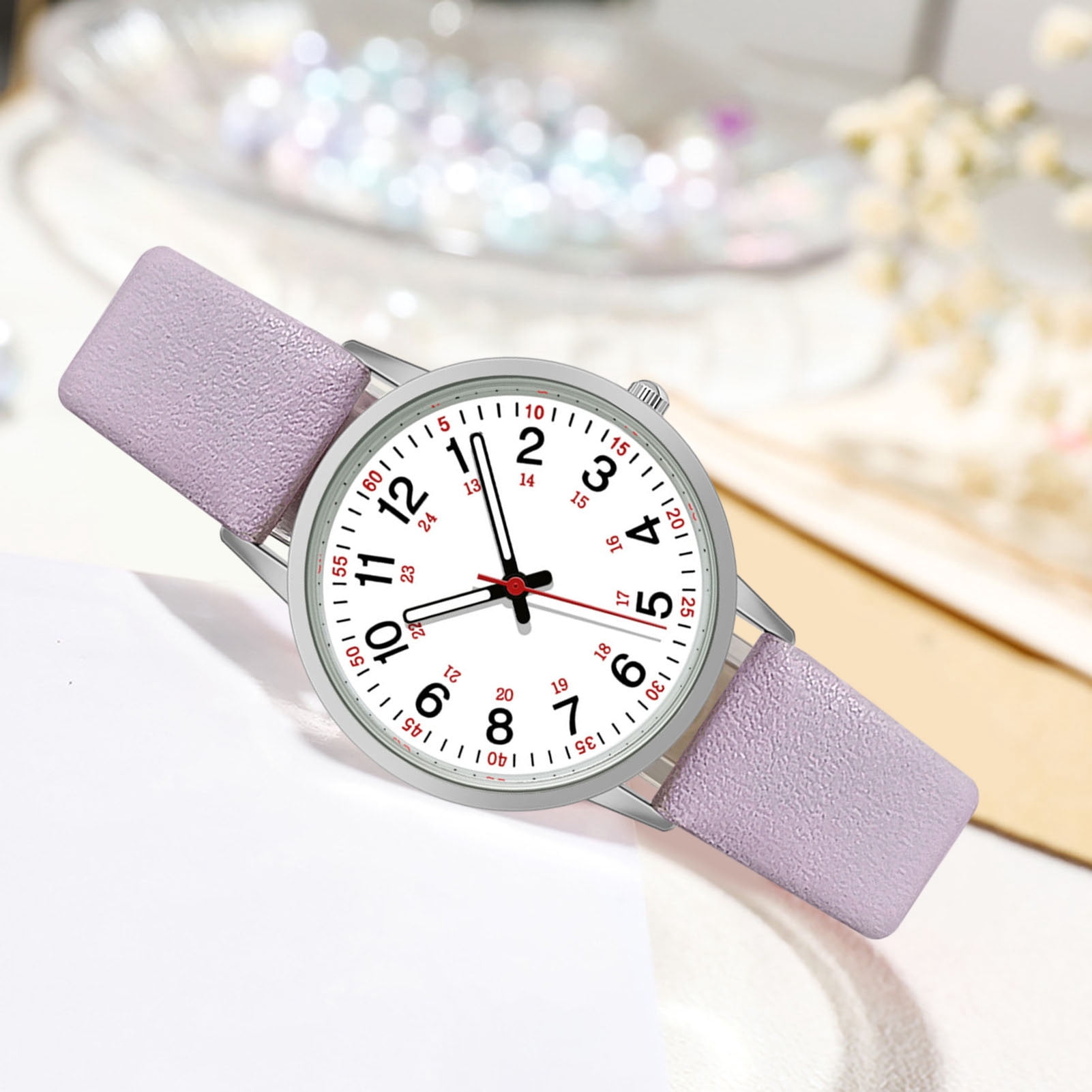 Joernso Luminous Digital Watch with Soft Faux Leather Strap 24 Hours Time Round Dial Quartz Watch Women Fashion Wrist Watch for Students Nurse Office Worker Christmas Birthday Gift - Image 3