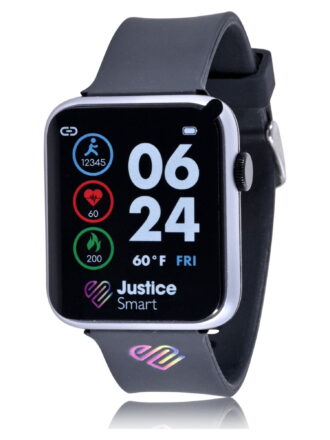 Justice Unisex Tween Smart Watch with Silicone Strap with Perforated Band in Black (JSE4225WM)