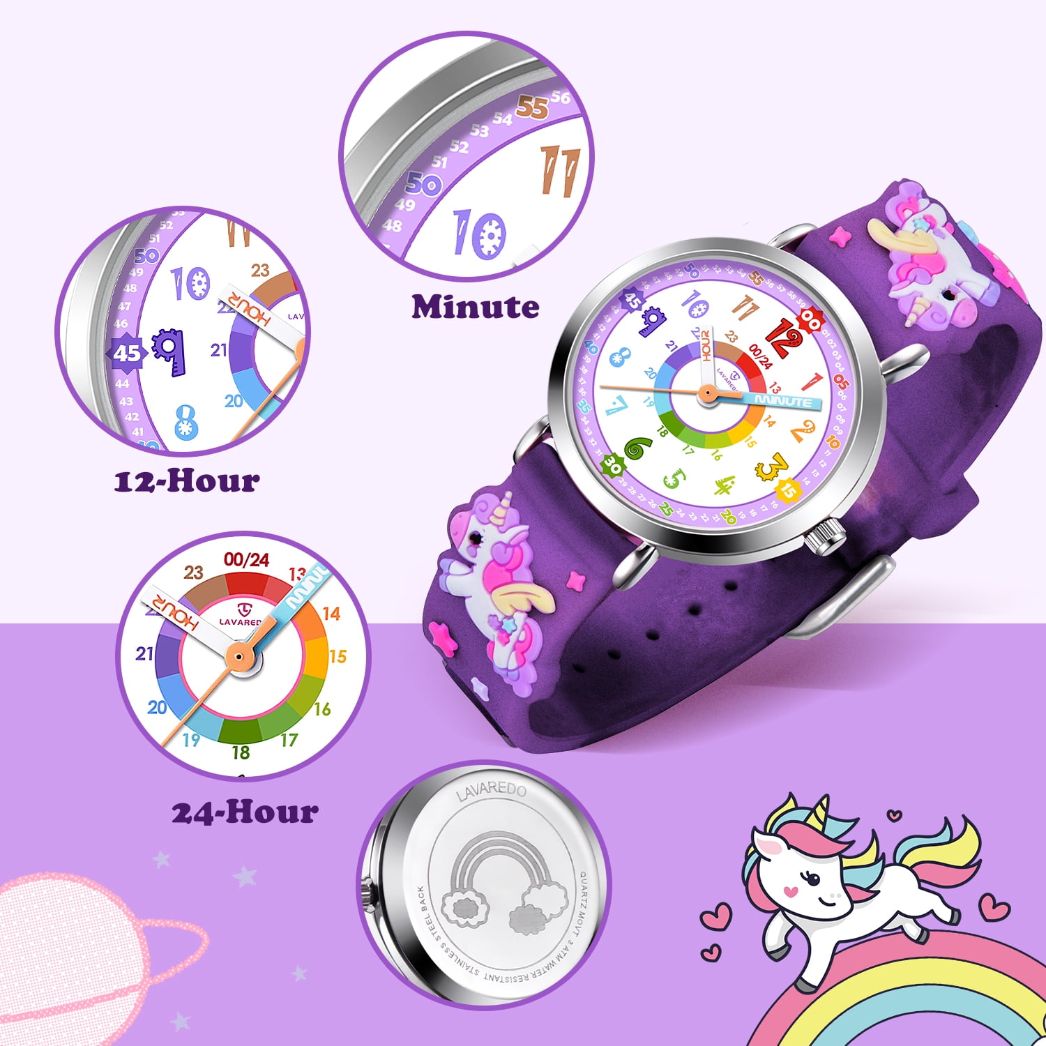 Kids Watch 3D Cartoon Watch Rainbow Dial Waterproof Watch for Girls Analog Watch with Quartz Movement Christmas Gift for Kids Age 4 - Image 4