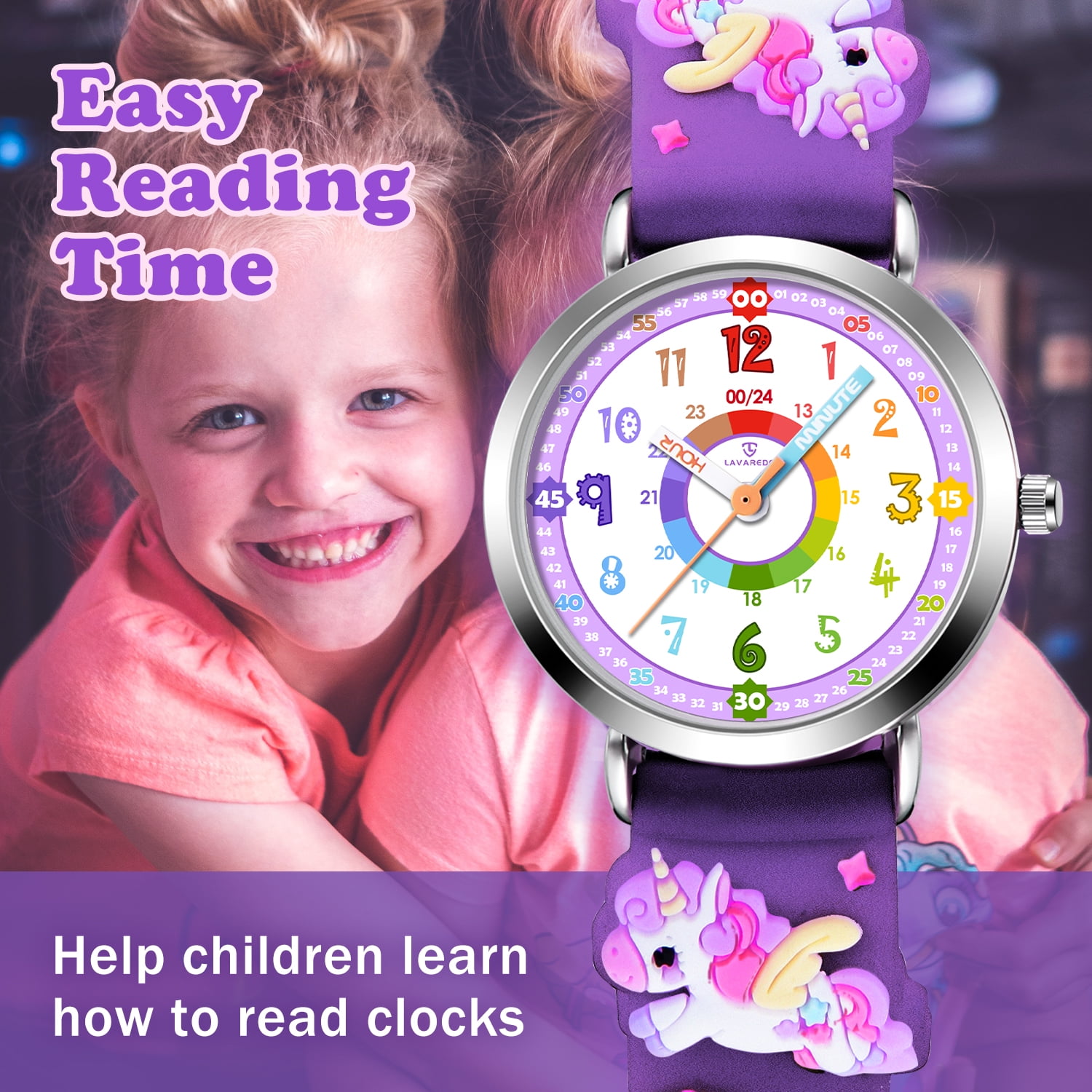 Kids Watch 3D Cartoon Watch Rainbow Dial Waterproof Watch for Girls Analog Watch with Quartz Movement Christmas Gift for Kids Age 4 - Image 2