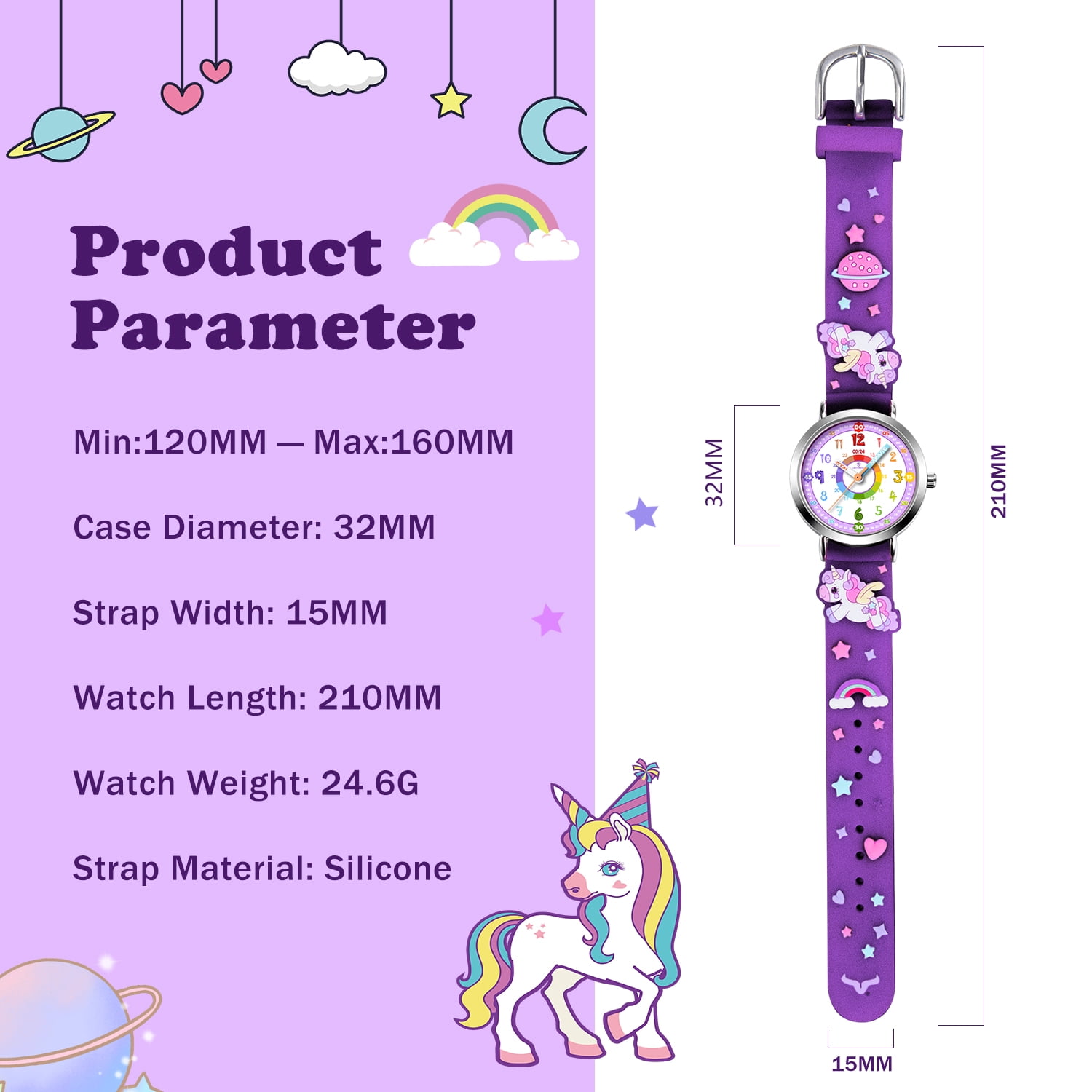 Kids Watch 3D Cartoon Watch Rainbow Dial Waterproof Watch for Girls Analog Watch with Quartz Movement Christmas Gift for Kids Age 4 - Image 3