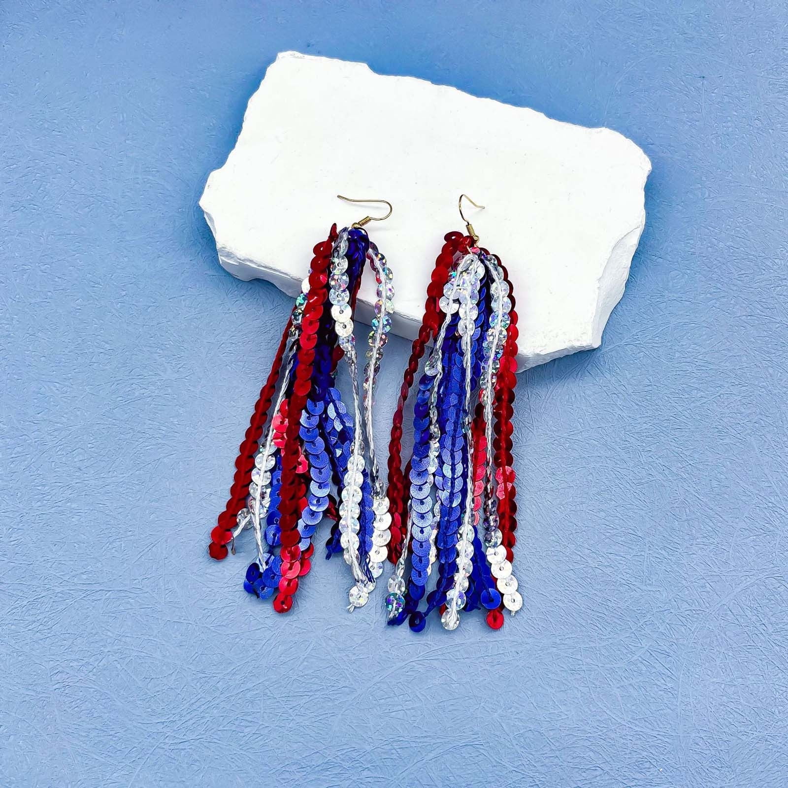 Krdevn Red White Blue Rhinestone Teardrop Dangle Hook Earrings Lightweight Patriotic Jewelry for 4th Of July Independence Day Party Daily Outfit Accessory - Image 2