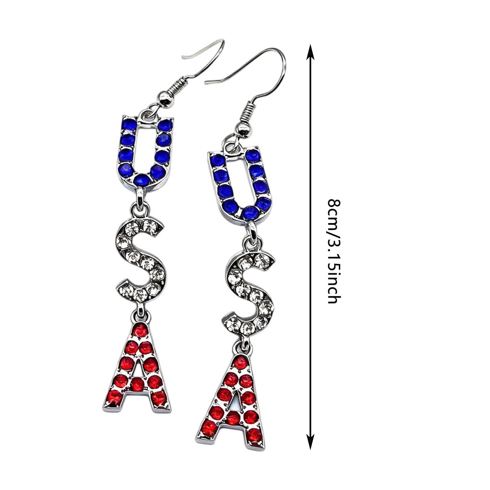 Krdevn Red White Blue Rhinestone Teardrop Dangle Hook Earrings Lightweight Patriotic Jewelry for 4th Of July Independence Day Party Daily Outfit Accessory - Image 5