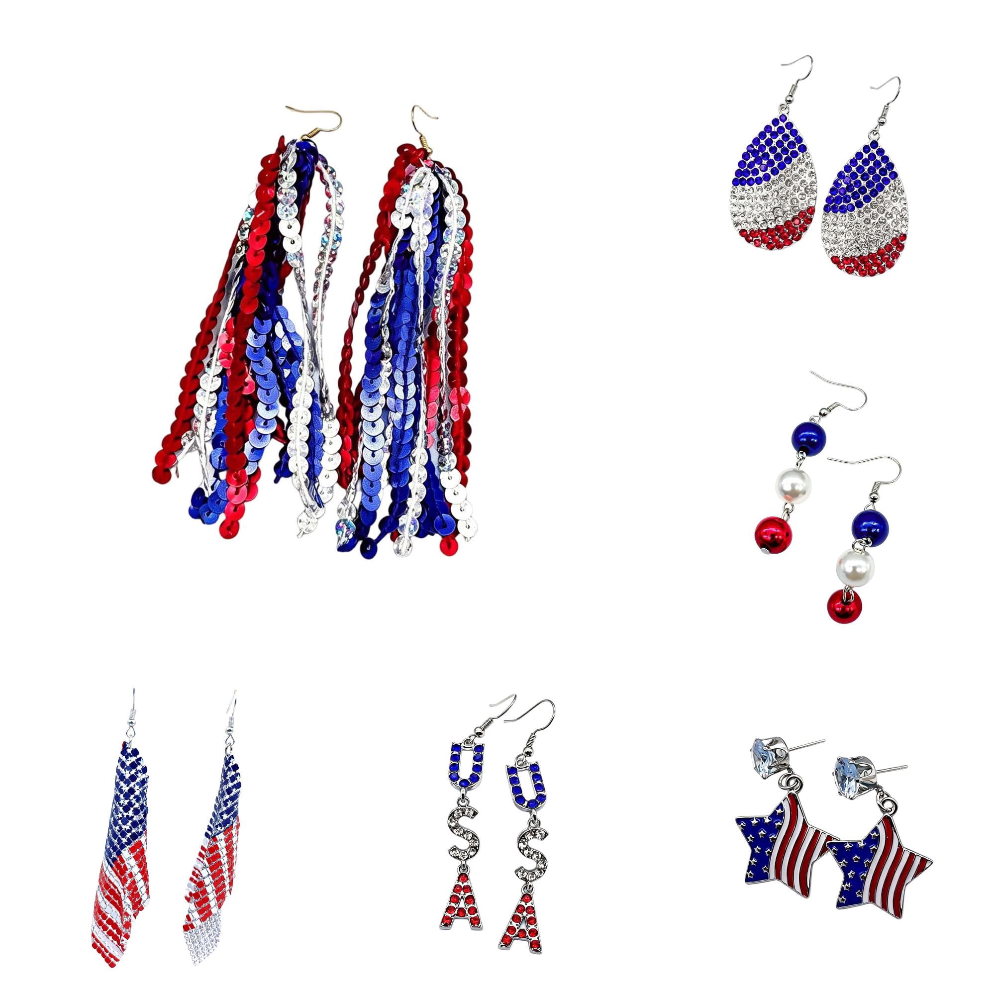 Krdevn Red White Blue Rhinestone Teardrop Dangle Hook Earrings Lightweight Patriotic Jewelry for 4th Of July Independence Day Party Daily Outfit Accessory