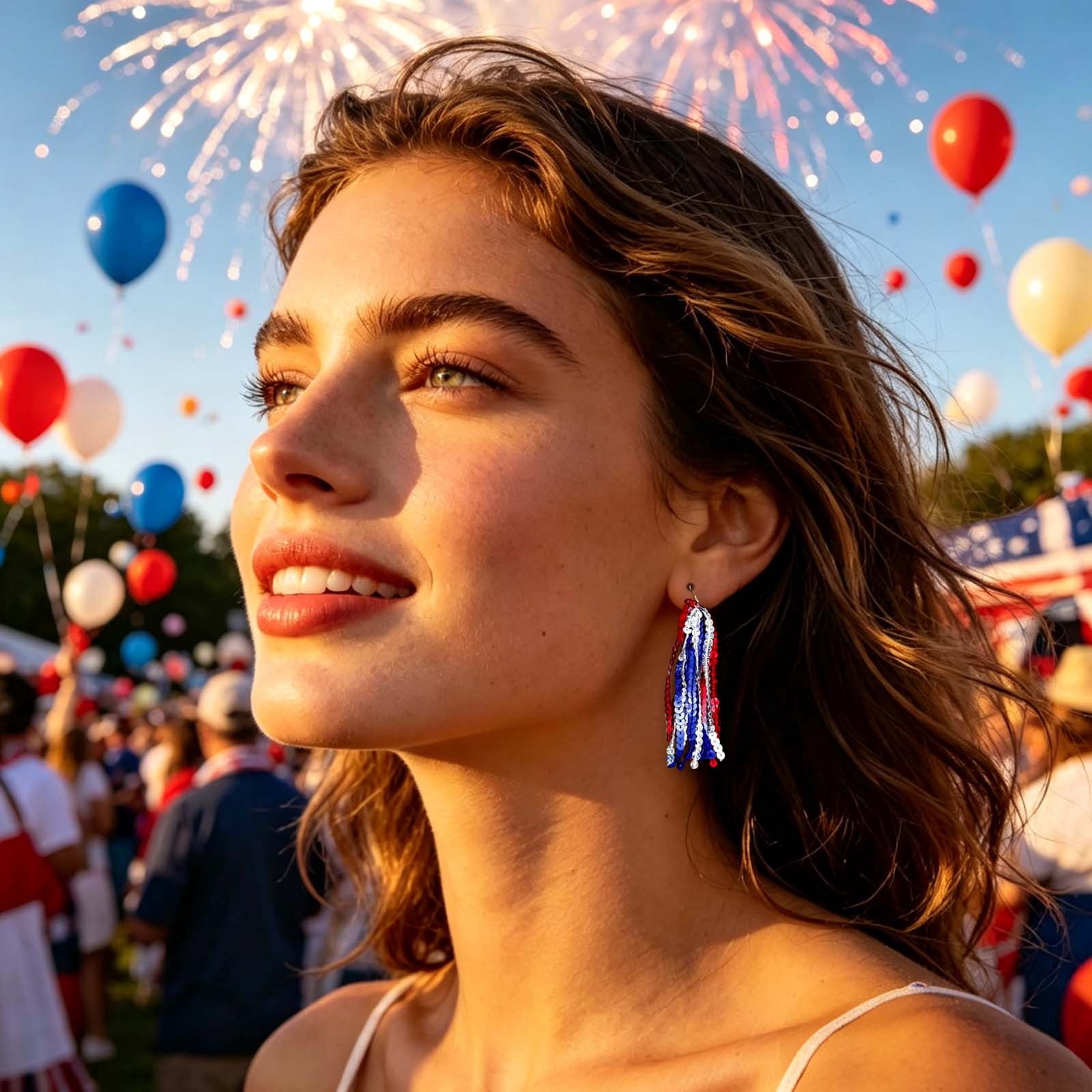 Krdevn Red White Blue Rhinestone Teardrop Dangle Hook Earrings Lightweight Patriotic Jewelry for 4th Of July Independence Day Party Daily Outfit Accessory - Image 4