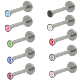 Labret stud Monroe Jewelry Internal Threading with Gem 16g 8mm 10mm 12mm length