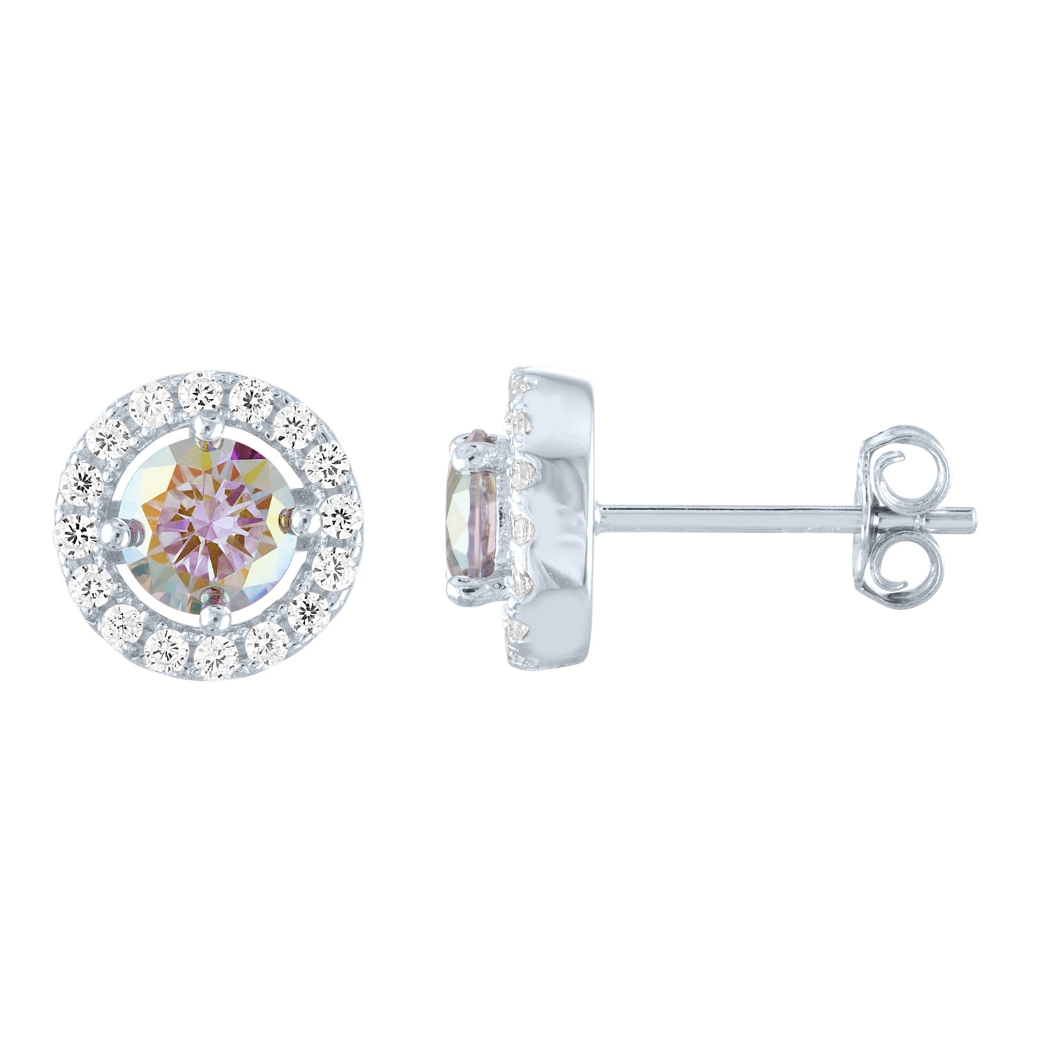 Ladies Brilliance Fine Jewelry Simulated Aurora Borealis and CZ Sterling Silver Earrings