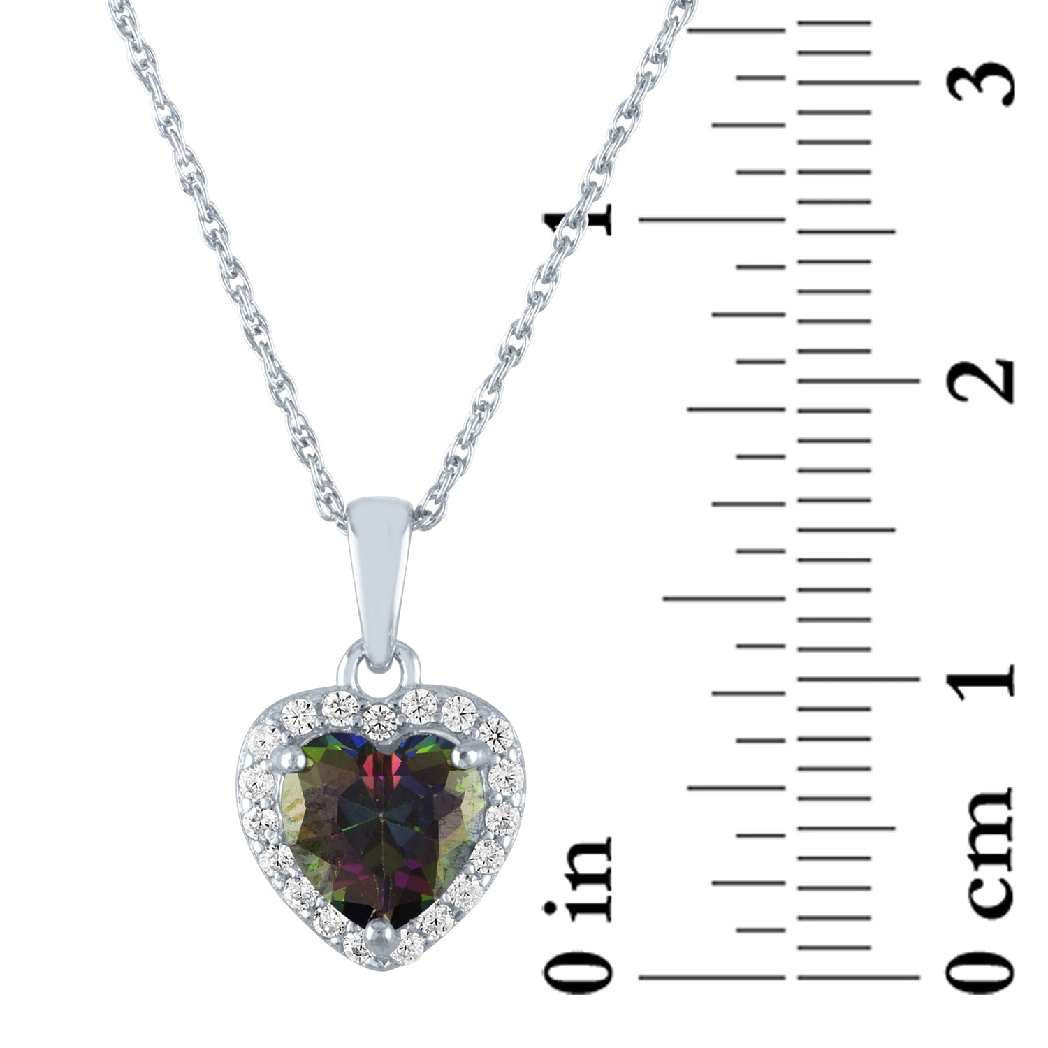 Ladies Brilliance Fine Jewelry Simulated Mystic Topaz and CZ Sterling Silver Heart Pendant, 18" - Image 3
