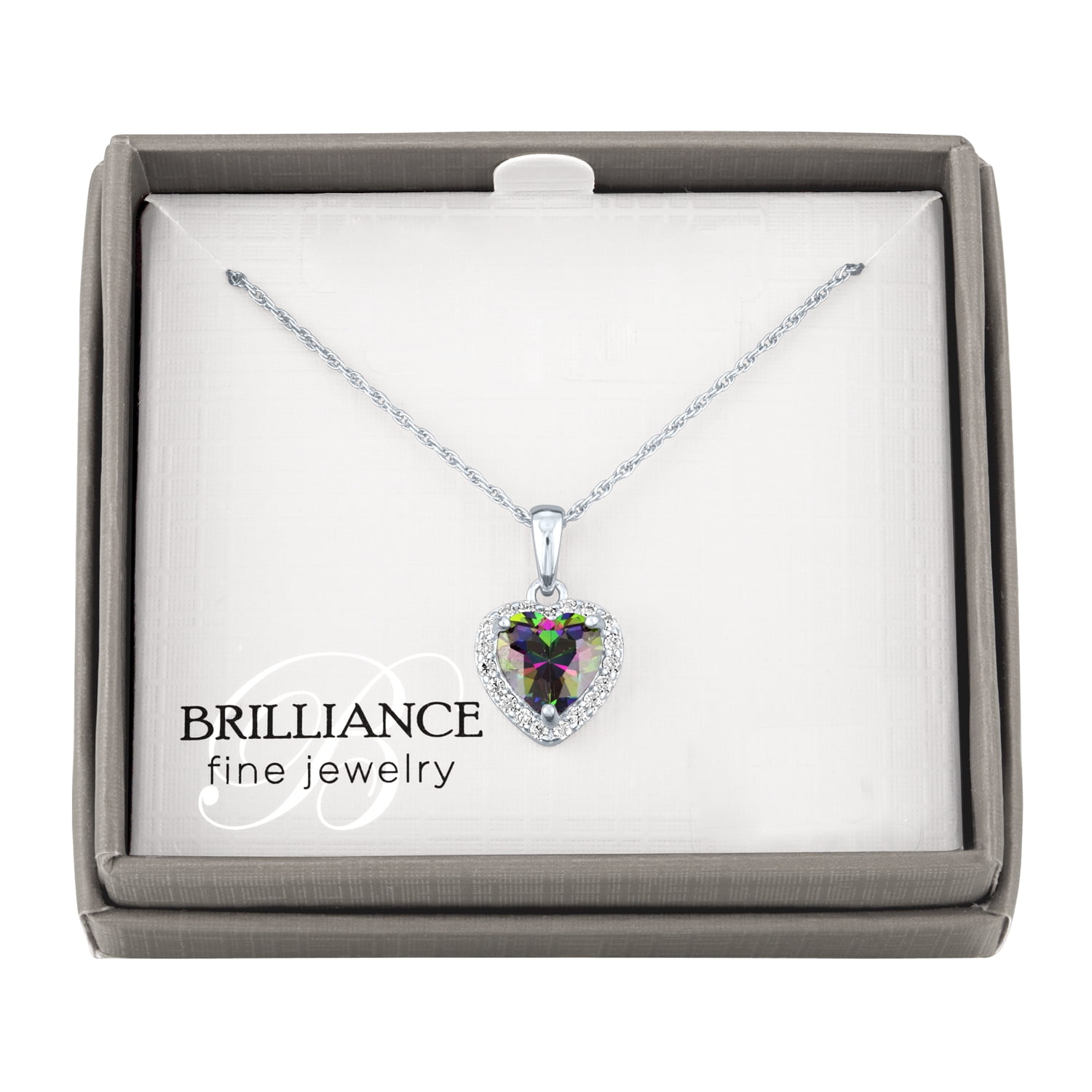Ladies Brilliance Fine Jewelry Simulated Mystic Topaz and CZ Sterling Silver Heart Pendant, 18" - Image 2