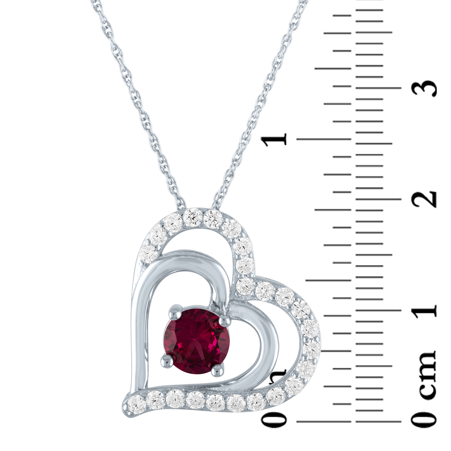 Ladies Brilliance Fine Jewelry Simulated Ruby and CZ Sterling Silver Heart Pendant, 18" - Image 3