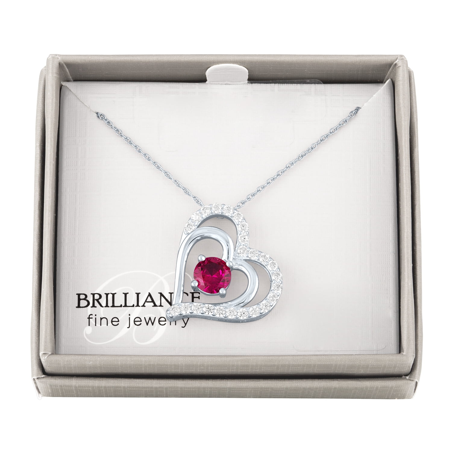 Ladies Brilliance Fine Jewelry Simulated Ruby and CZ Sterling Silver Heart Pendant, 18" - Image 2