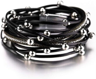 Leather Wrap Bracelets for Women, Boho Leopard Multi-Layer Crystal Beads Cuff Bracelet Jewelry