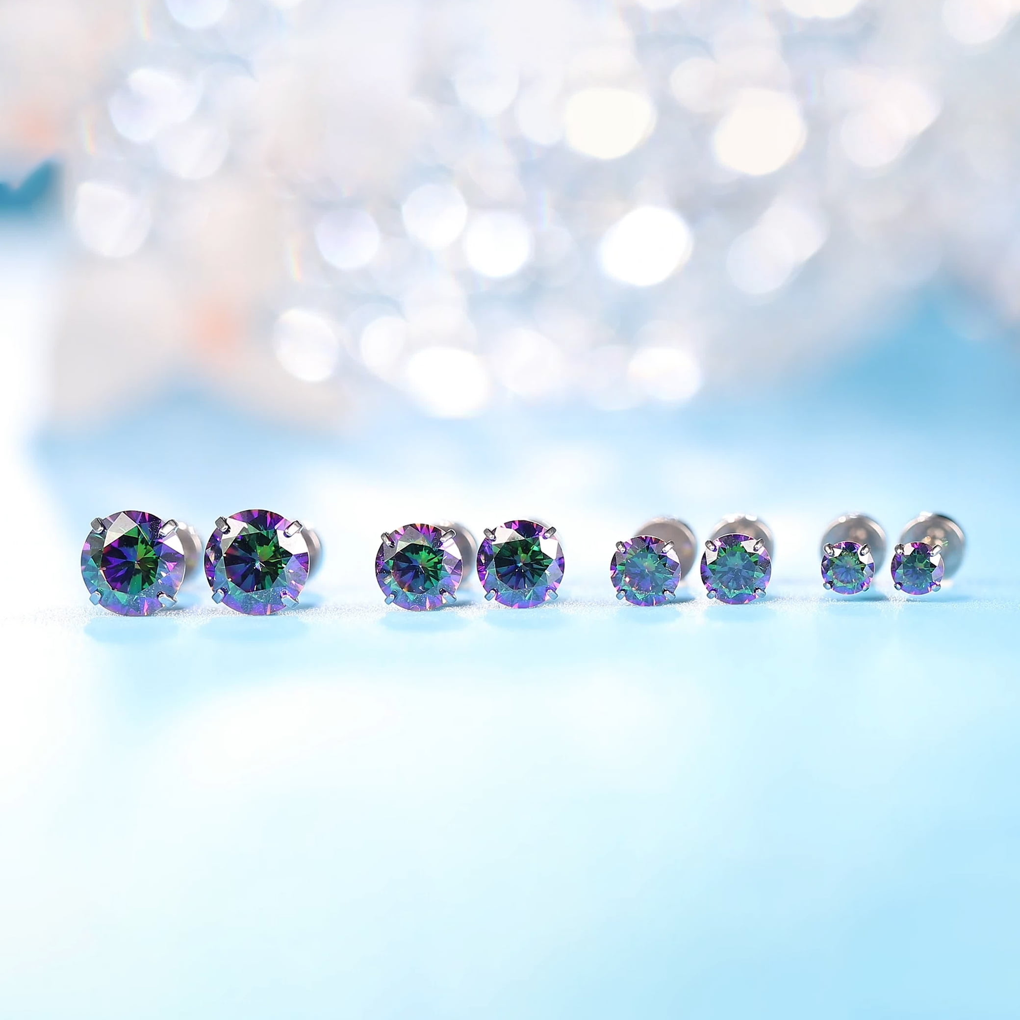 Limerencia Hypoallergenic Titanium Jewelry Flat Back Cartilage Earrings, Cubic Zirconia Studs, Pack of 4 Pairs - Image 4