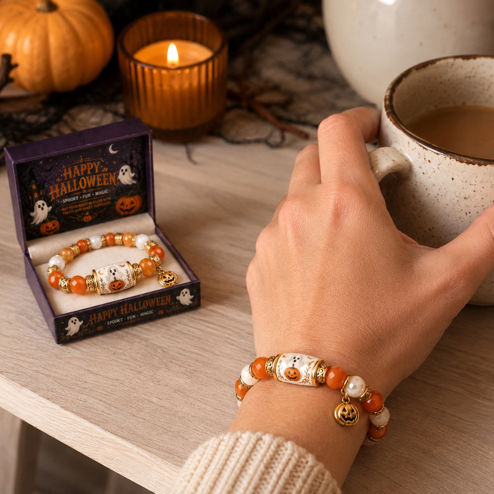 Limited Edition 2026 Halloween Beaded Bracelet Gift Set, Stretch Halloween Bracelet, Spooky Season Jewelry for Women, Fall Autumn Jewelry Gift,2pcs,C - Image 3
