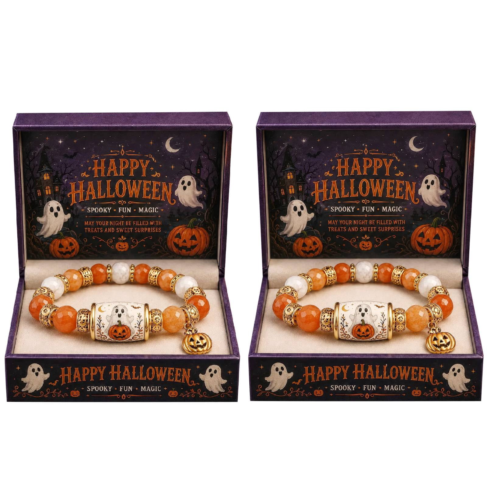 Limited Edition 2026 Halloween Beaded Bracelet Gift Set, Stretch Halloween Bracelet, Spooky Season Jewelry for Women, Fall Autumn Jewelry Gift,2pcs,C - Image 2