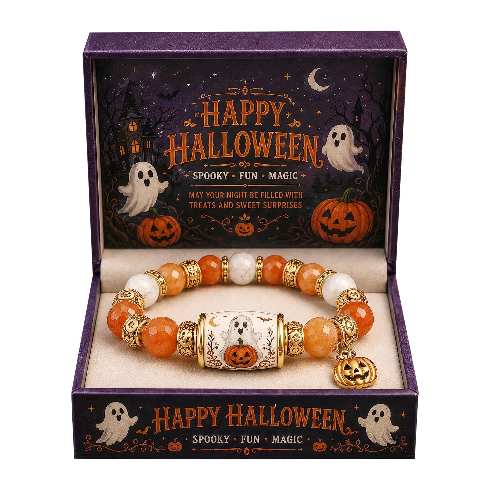 Limited Edition 2026 Halloween Beaded Bracelet Gift Set, Stretch Halloween Bracelet, Spooky Season Jewelry for Women, Fall Autumn Jewelry Gift,2pcs,C