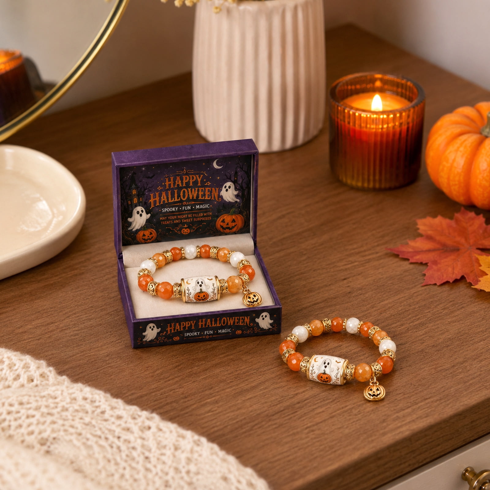 Limited Edition 2026 Halloween Beaded Bracelet Gift Set, Stretch Halloween Bracelet, Spooky Season Jewelry for Women, Fall Autumn Jewelry Gift,2pcs,C - Image 4