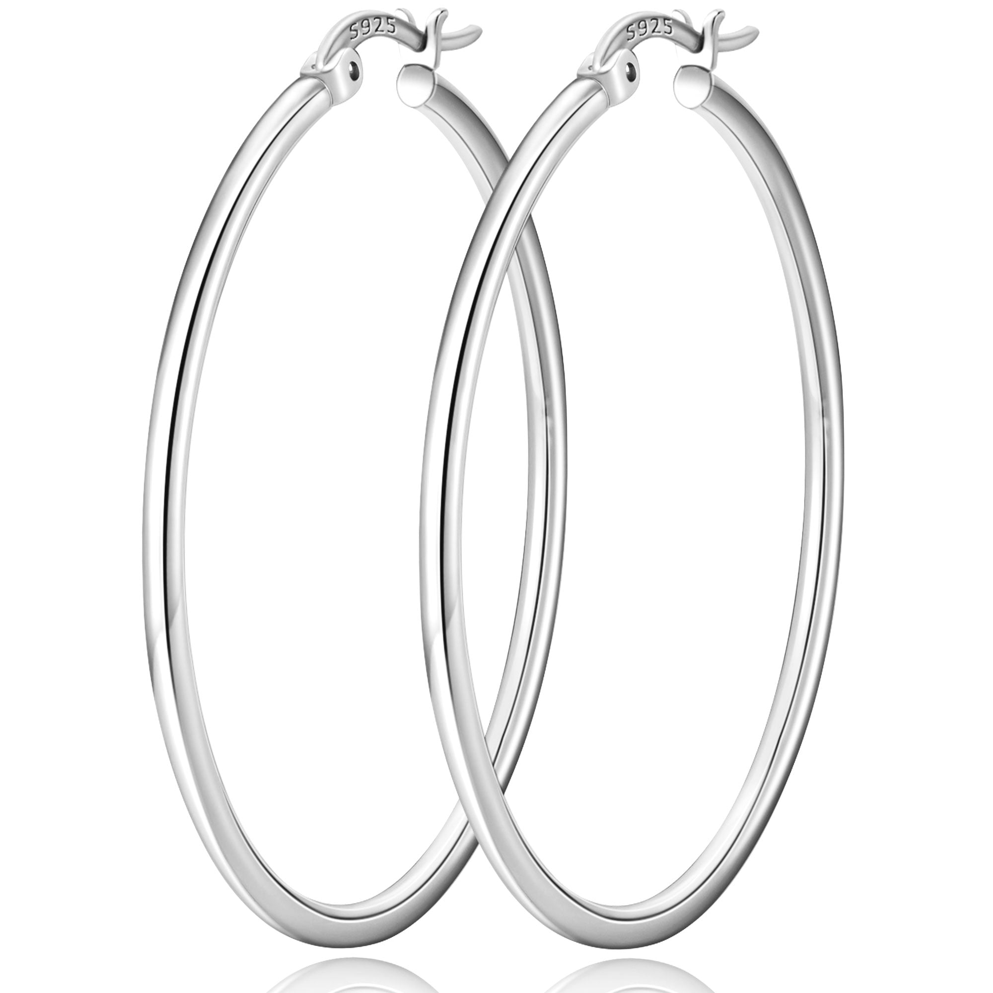 LUNVKY 18K White Gold Plated Hoop Earrings for Women Big S925 Sterling Silver Post Hypoallergenic Earrings Birthday Christmas Prom Jewelry Gifts Teen Her Adults Wife Mom Stocking Stuffers Ideas 50MM