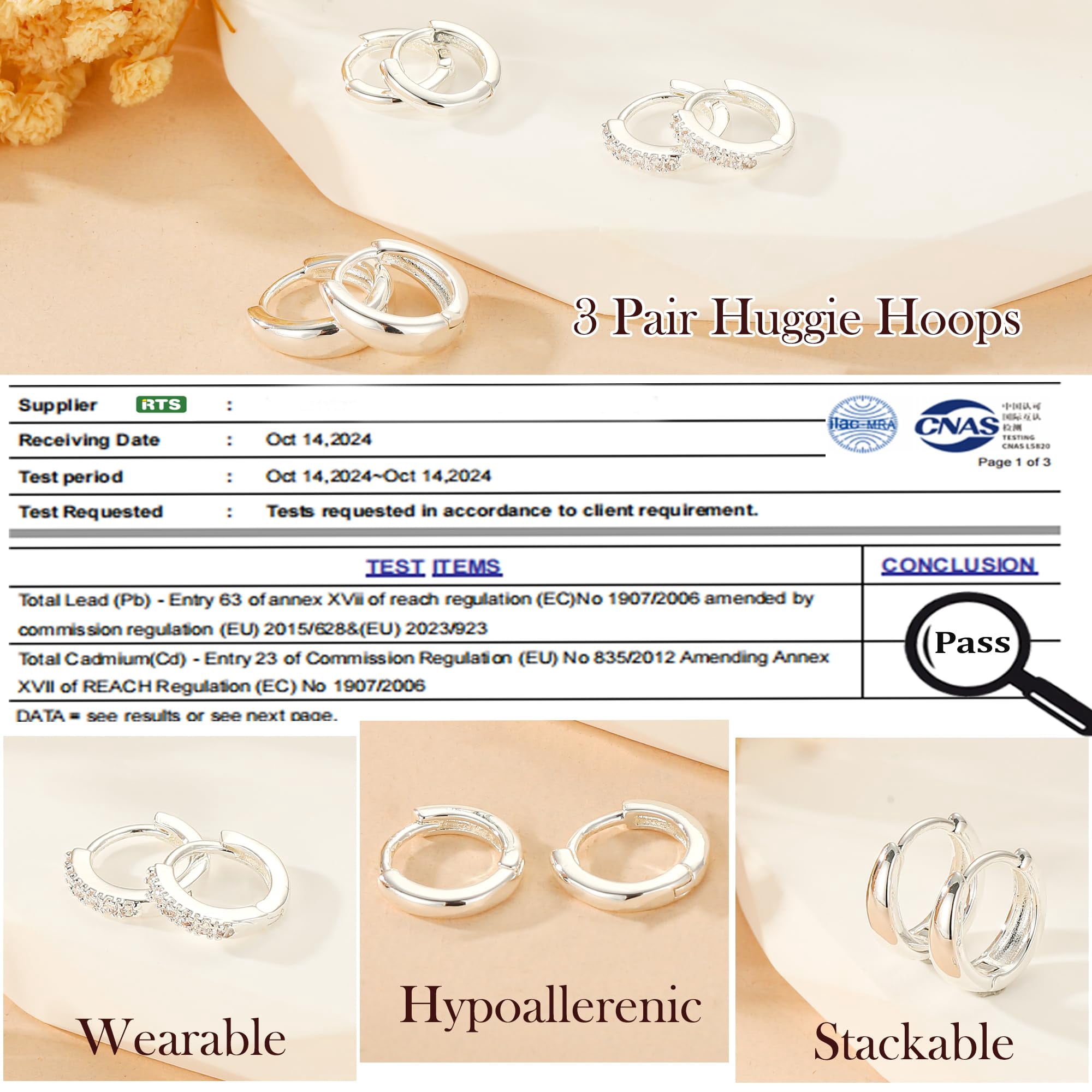 LUNVKY 3 Pairs Hoop Earrings for Women CZ Small Huggie Cartilage S925 Sterling Silver Post Hypoallergenic Earrings Set for Multiple Piercing Birthday Graduation Jewelry Gifts Teen Her Adults Ideas - Image 5