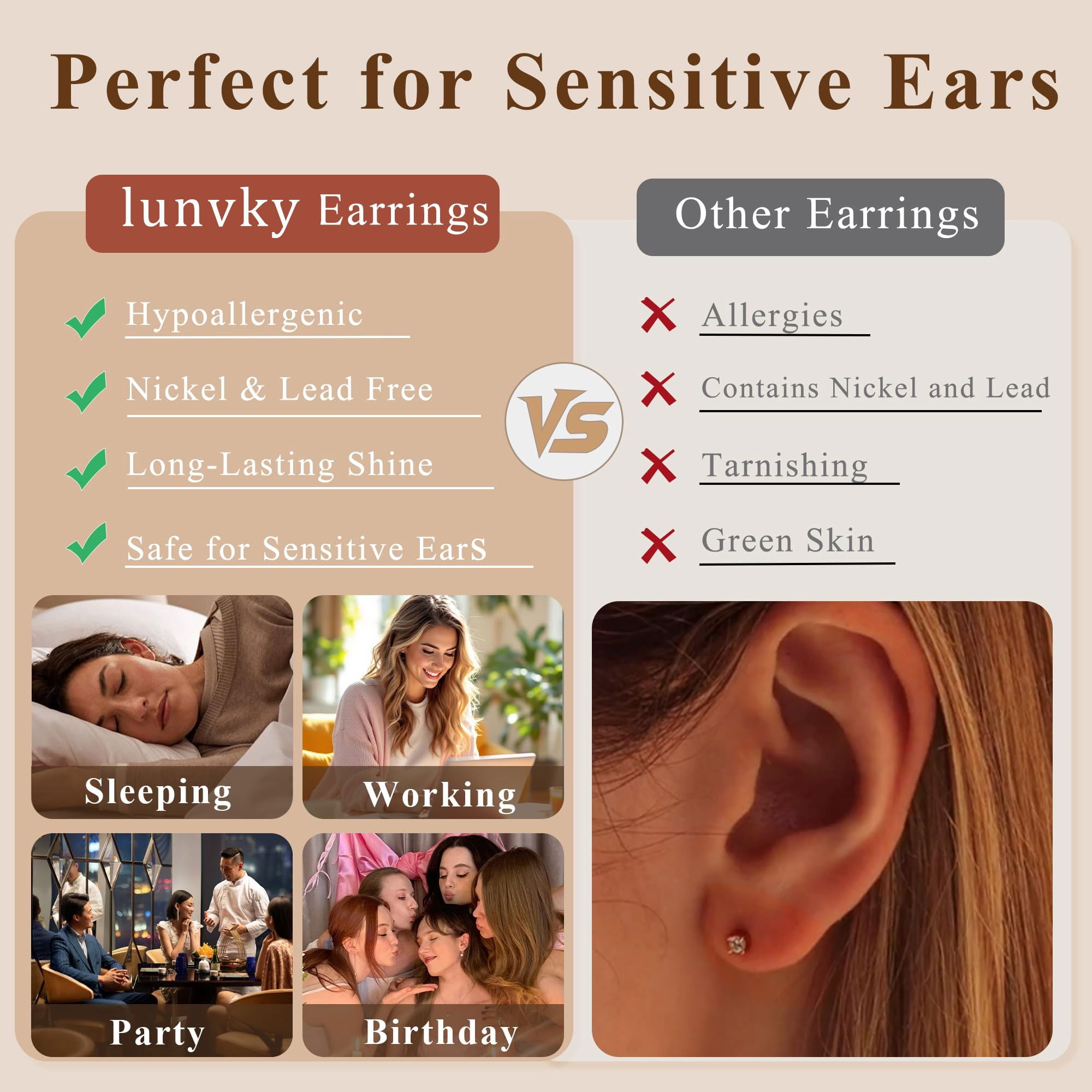 LUNVKY 3 Pairs Hoop Earrings for Women CZ Small Huggie Cartilage S925 Sterling Silver Post Hypoallergenic Earrings Set for Multiple Piercing Birthday Jewelry Gifts Teen Her Ideas - Image 4