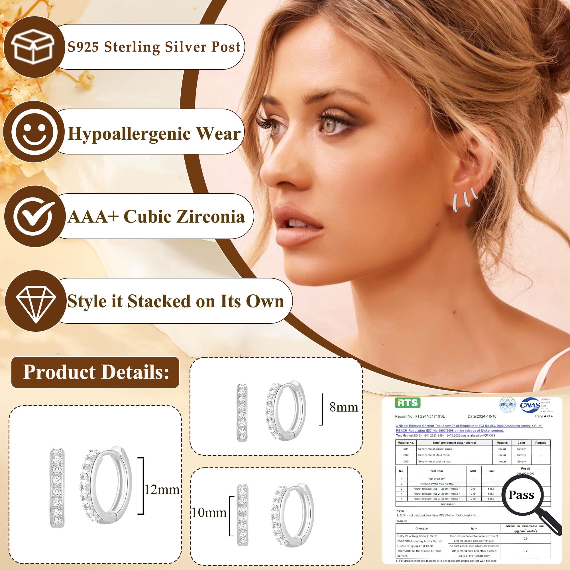 LUNVKY 3 Pairs Hoop Earrings for Women CZ Small Huggie Cartilage S925 Sterling Silver Post Hypoallergenic Earrings Set for Multiple Piercing Birthday Jewelry Gifts Teen Her Ideas - Image 3