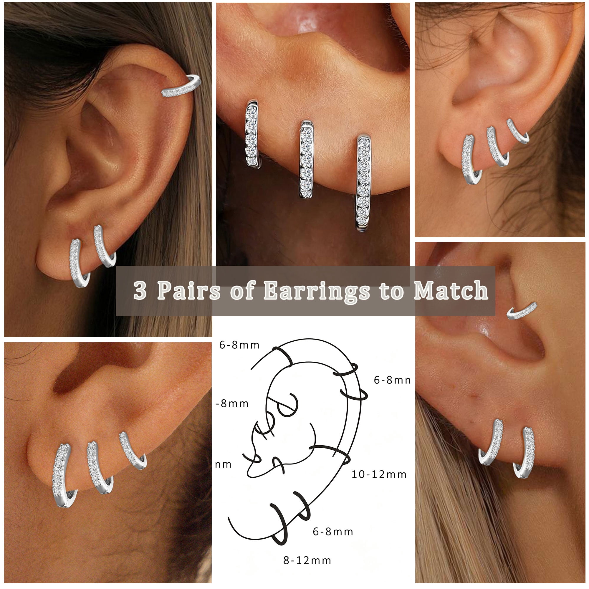 LUNVKY 3 Pairs Hoop Earrings for Women CZ Small Huggie Cartilage S925 Sterling Silver Post Hypoallergenic Earrings Set for Multiple Piercing Birthday Jewelry Gifts Teen Her Ideas - Image 5