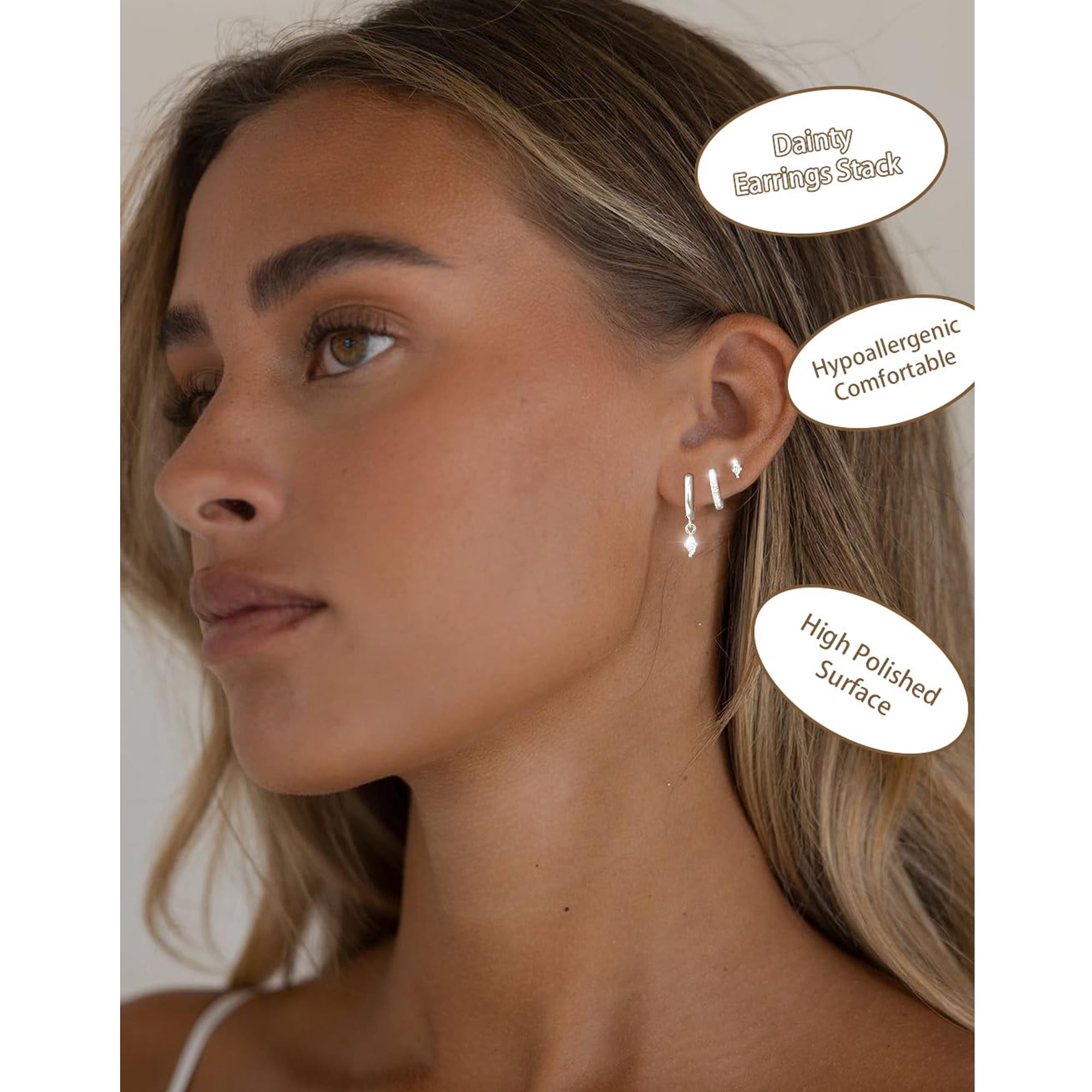 LUNVKY 3 Pairs Hoop Earrings for Women CZ Small Huggie Cartilage S925 Sterling Silver Post Hypoallergenic Stud Earring Sets for Multiple Piercing Birthday Graduation Jewelry Gifts Teen Her Mom Adults - Image 3
