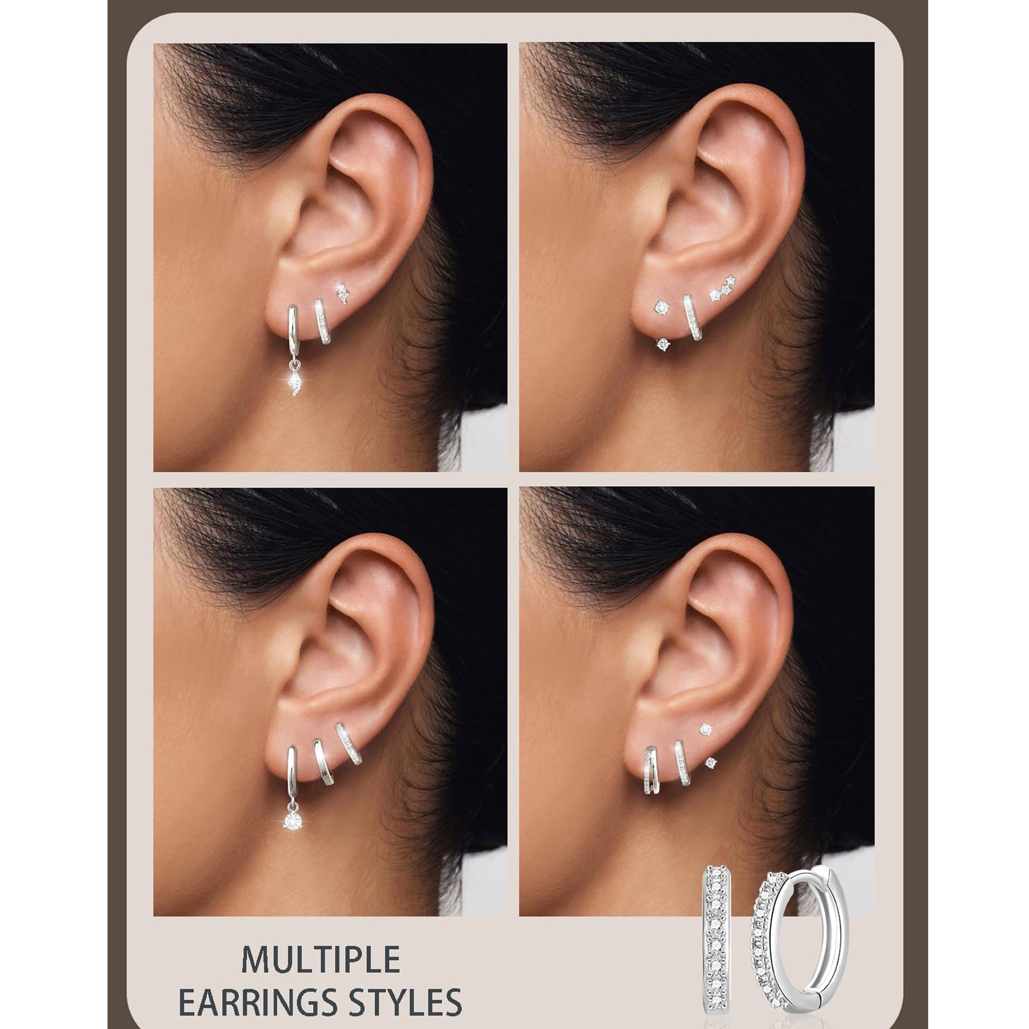 LUNVKY 3 Pairs Hoop Earrings for Women CZ Small Huggie Cartilage S925 Sterling Silver Post Hypoallergenic Stud Earring Sets for Multiple Piercing Birthday Graduation Jewelry Gifts Teen Her Mom Adults - Image 4