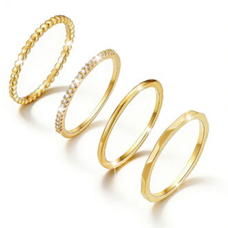 LUNVKY 4PCS 18K Gold Plated Rings for Women Non Tarnish Fashion CZ Pinky Stackable Ring Set Wedding Birthday Graduation Jewelry Gifts Her Teen Mom Adults Girlfriend Ideas Size 5/6/7/8/9