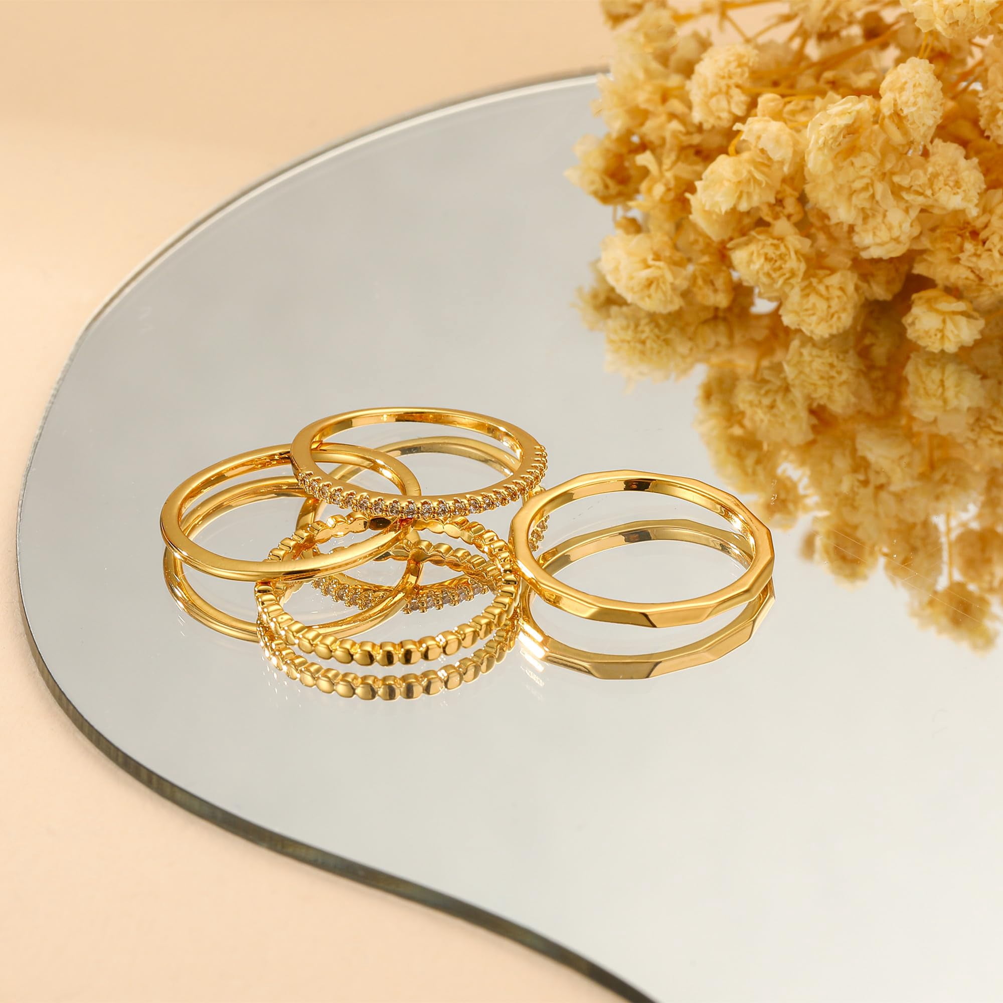 LUNVKY 4PCS 18K Gold Plated Rings for Women Non Tarnish Fashion CZ Pinky Stackable Ring Set Wedding Birthday Graduation Jewelry Gifts Her Teen Mom Adults Girlfriend Ideas Size 5/6/7/8/9 - Image 2